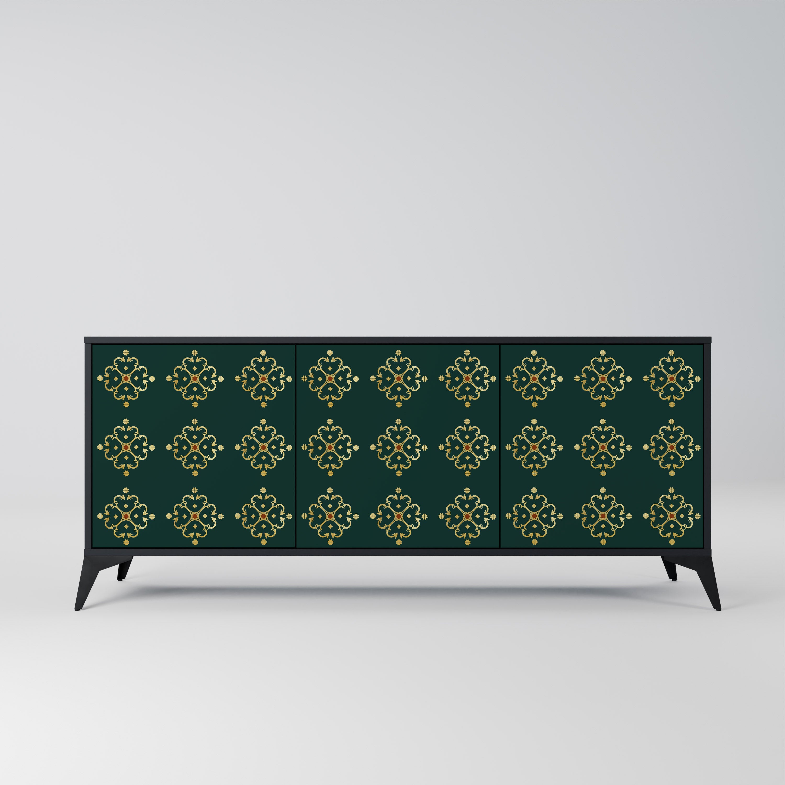 Aparador ROYAL MEDALLION de 3 puertas con acabado negro