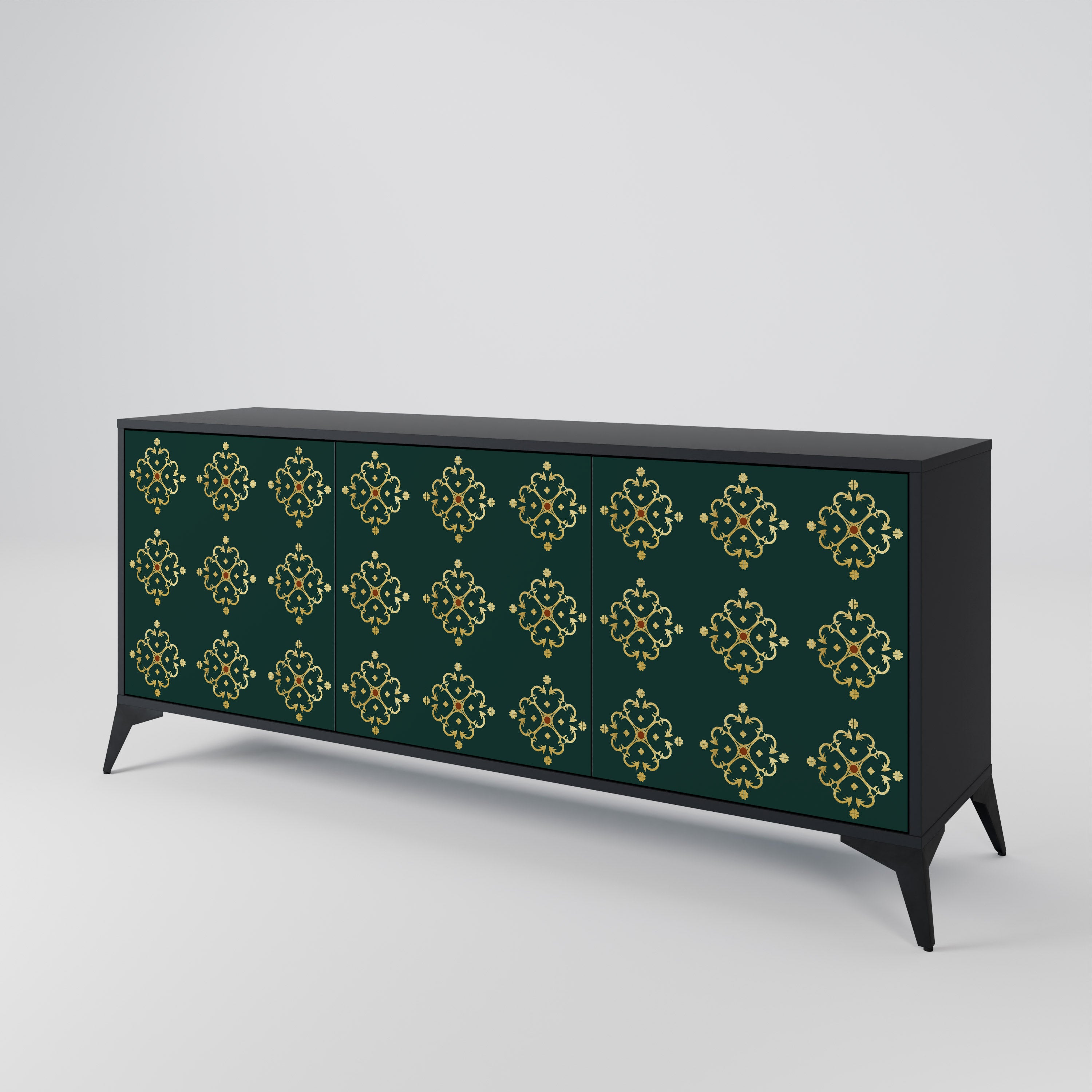 Aparador ROYAL MEDALLION de 3 puertas con acabado negro