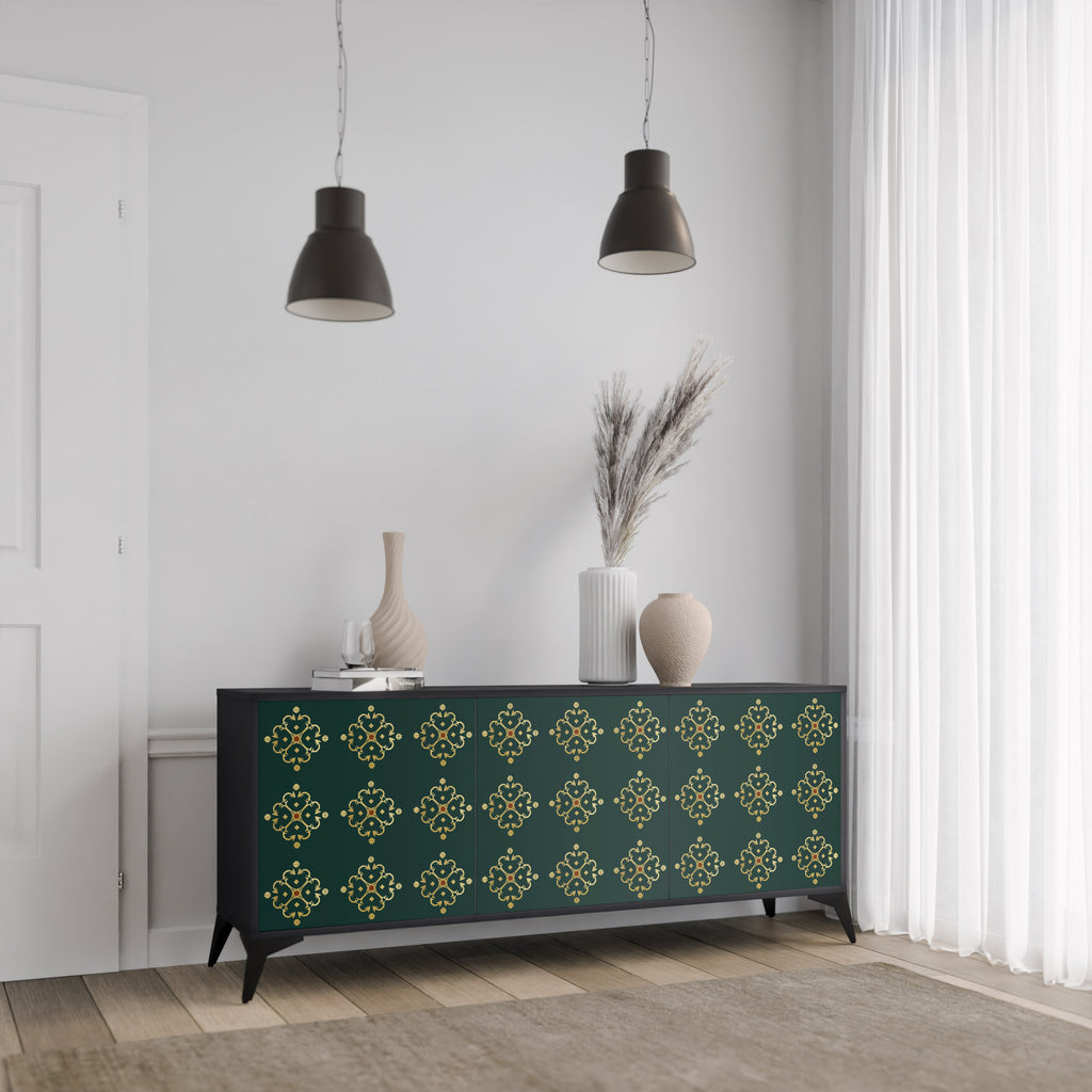 Aparador ROYAL MEDALLION de 3 puertas con acabado negro