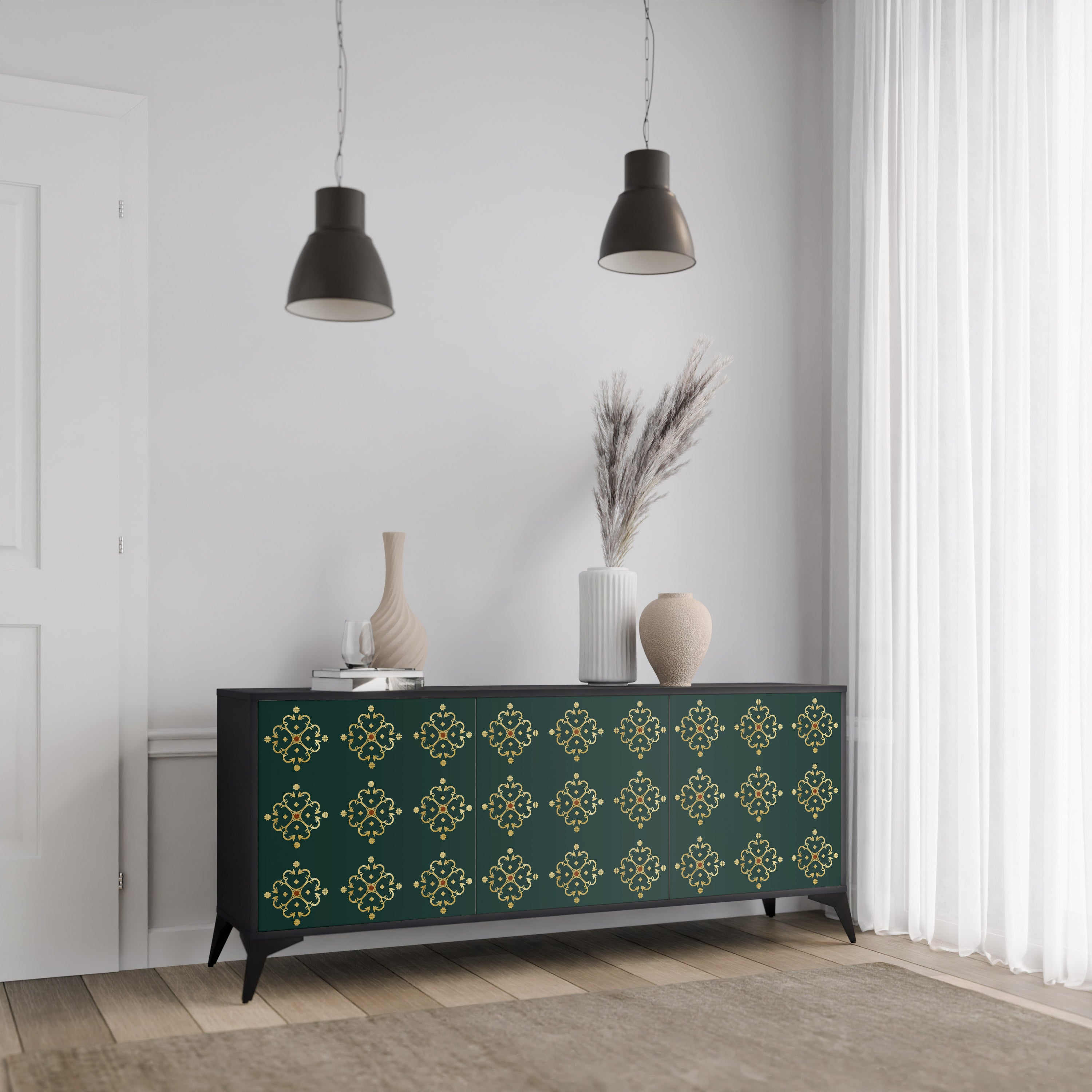 Aparador ROYAL MEDALLION de 3 puertas con acabado negro