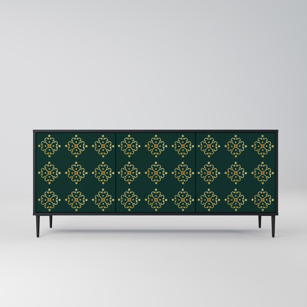 Aparador ROYAL MEDALLION de 3 puertas con acabado negro