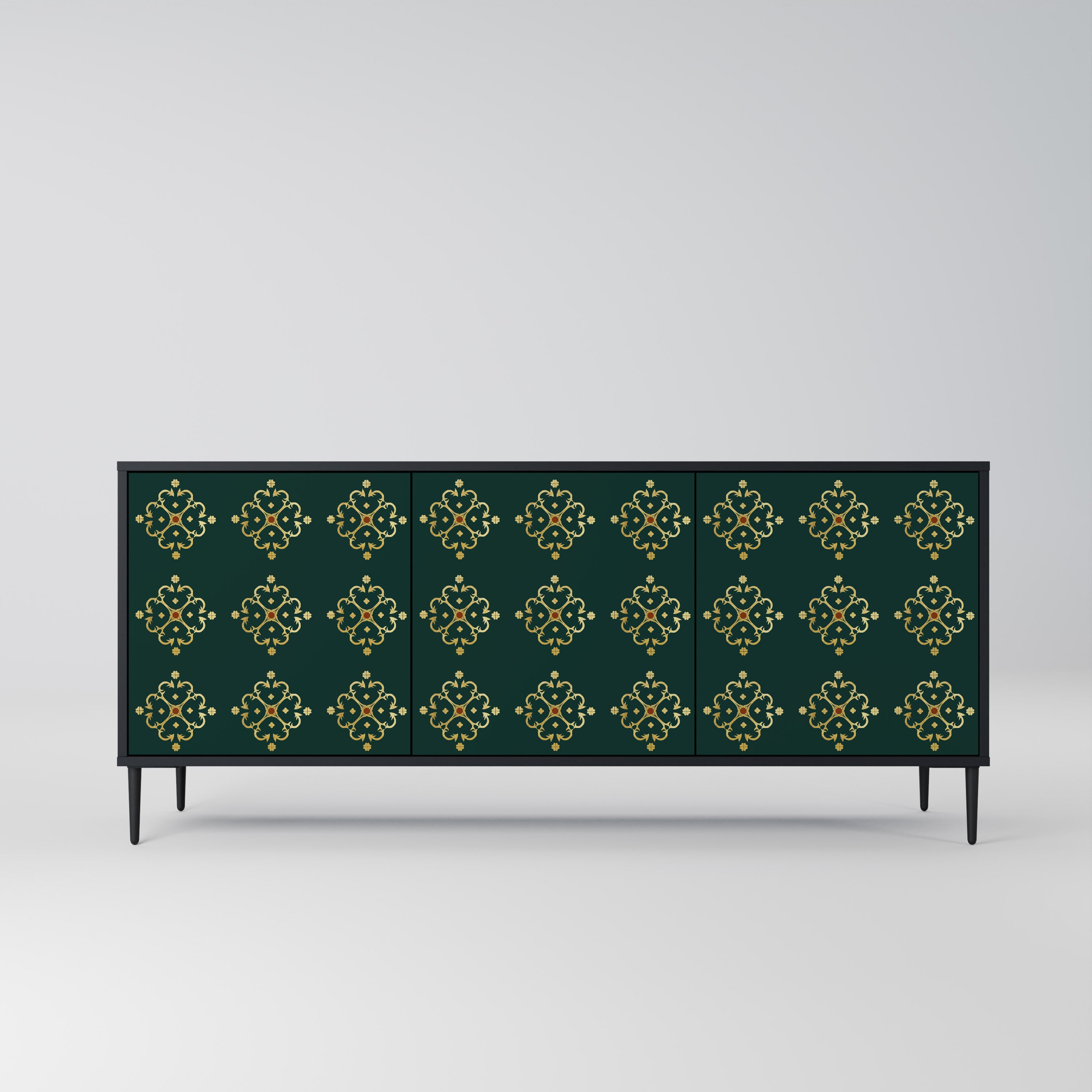 Aparador ROYAL MEDALLION de 3 puertas con acabado negro