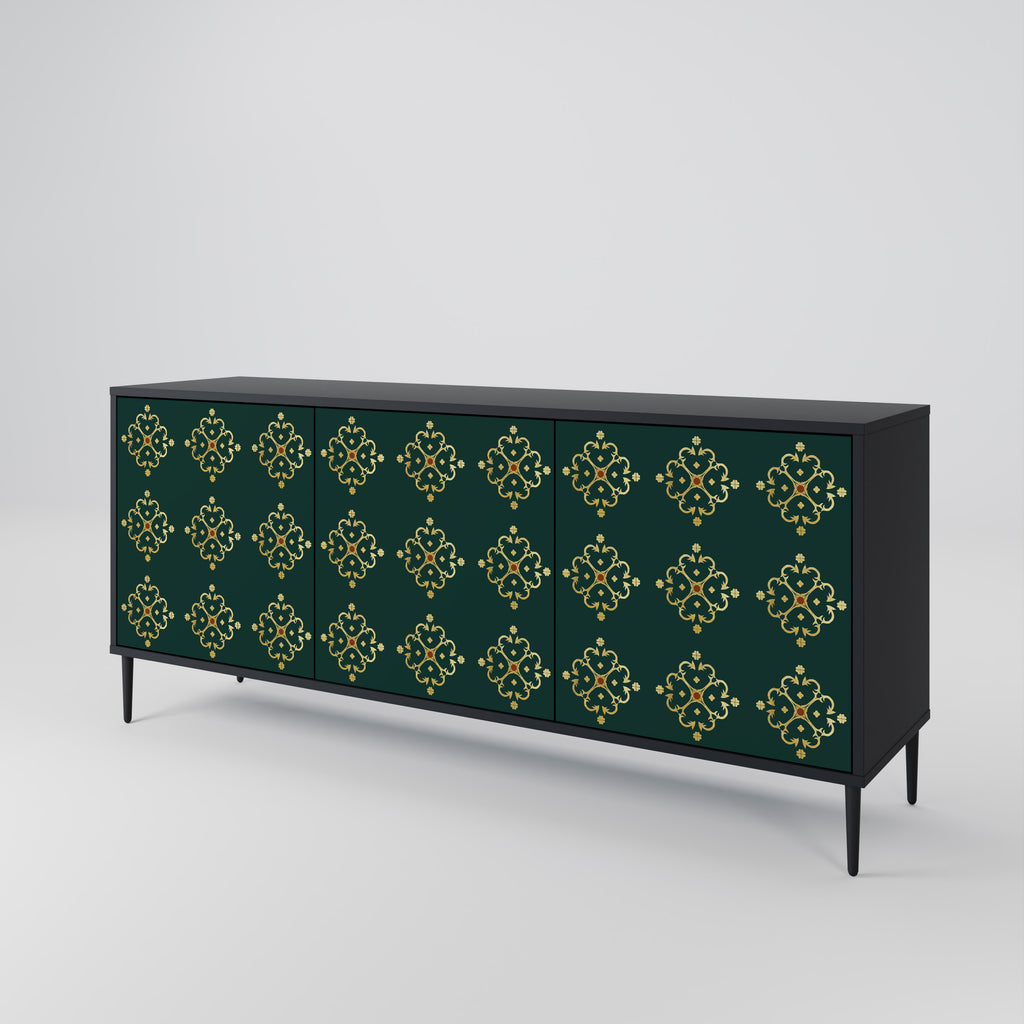 Aparador ROYAL MEDALLION de 3 puertas con acabado negro