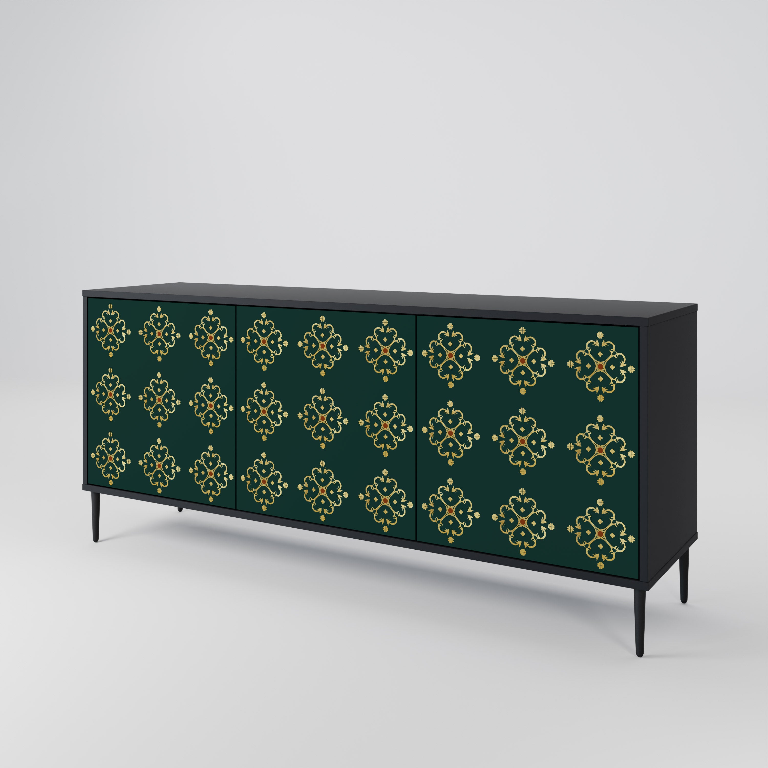 Aparador ROYAL MEDALLION de 3 puertas con acabado negro