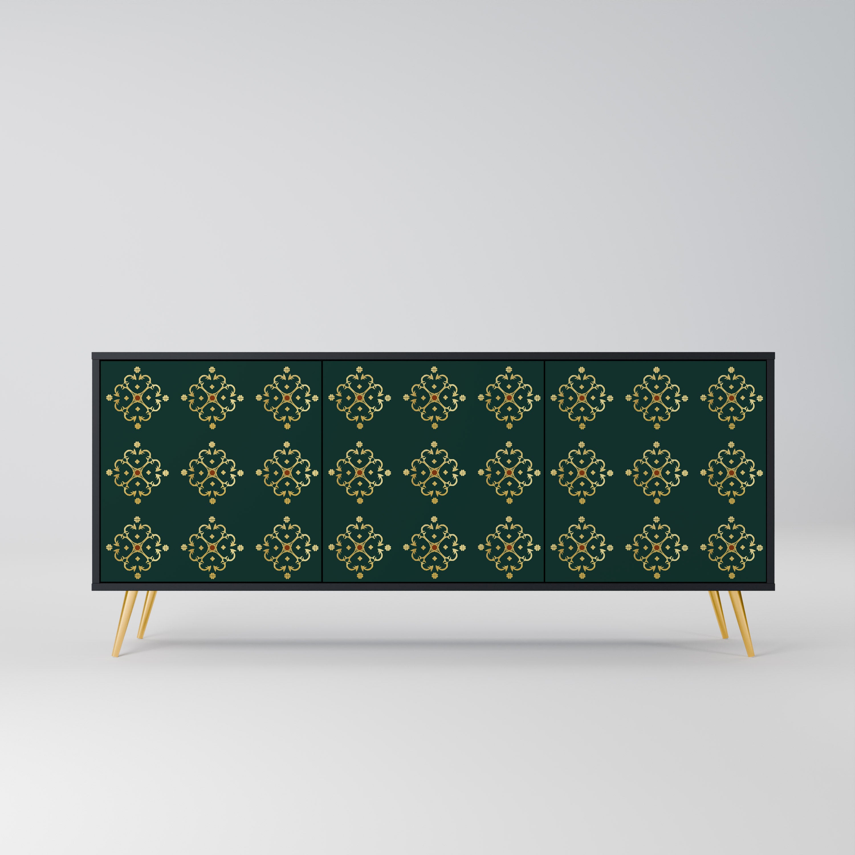 Aparador ROYAL MEDALLION de 3 puertas con acabado negro