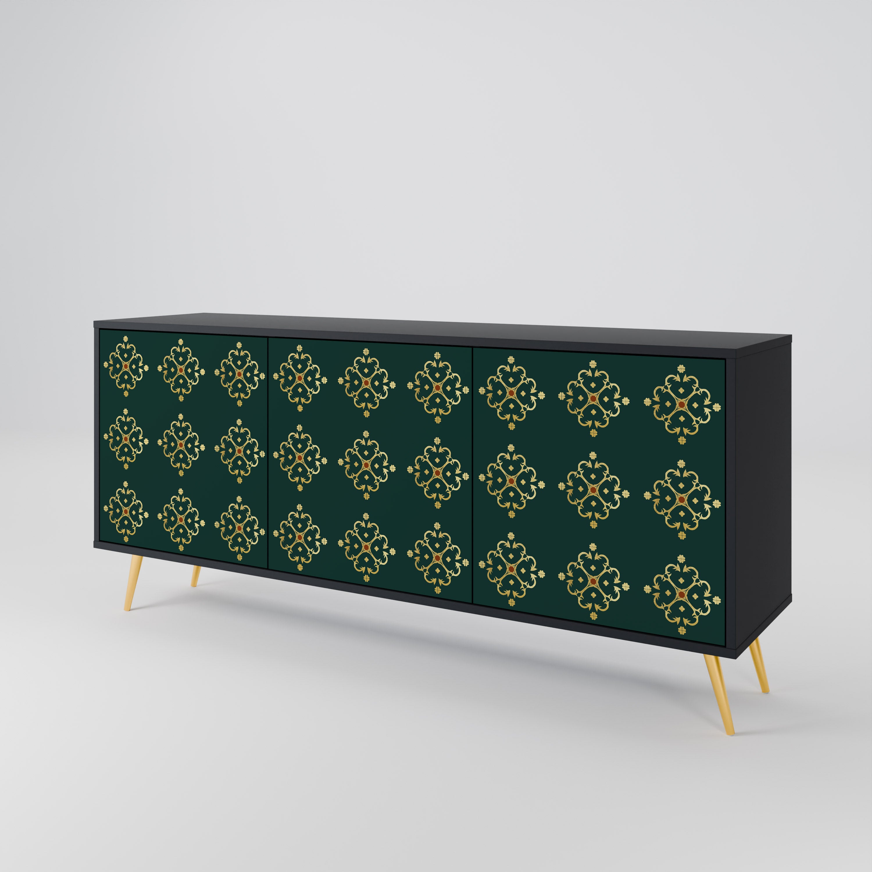 Aparador ROYAL MEDALLION de 3 puertas con acabado negro