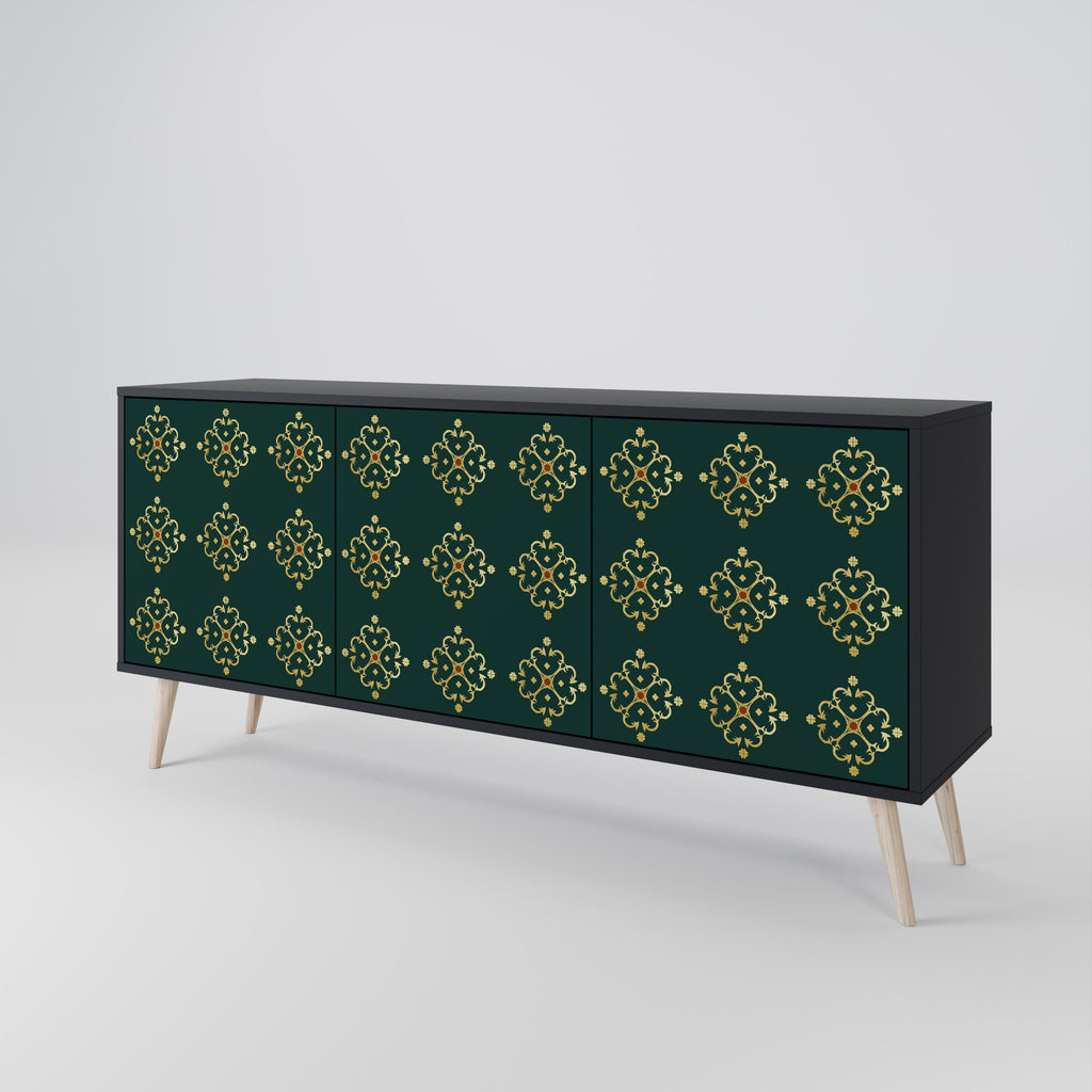 Aparador ROYAL MEDALLION de 3 puertas con acabado negro