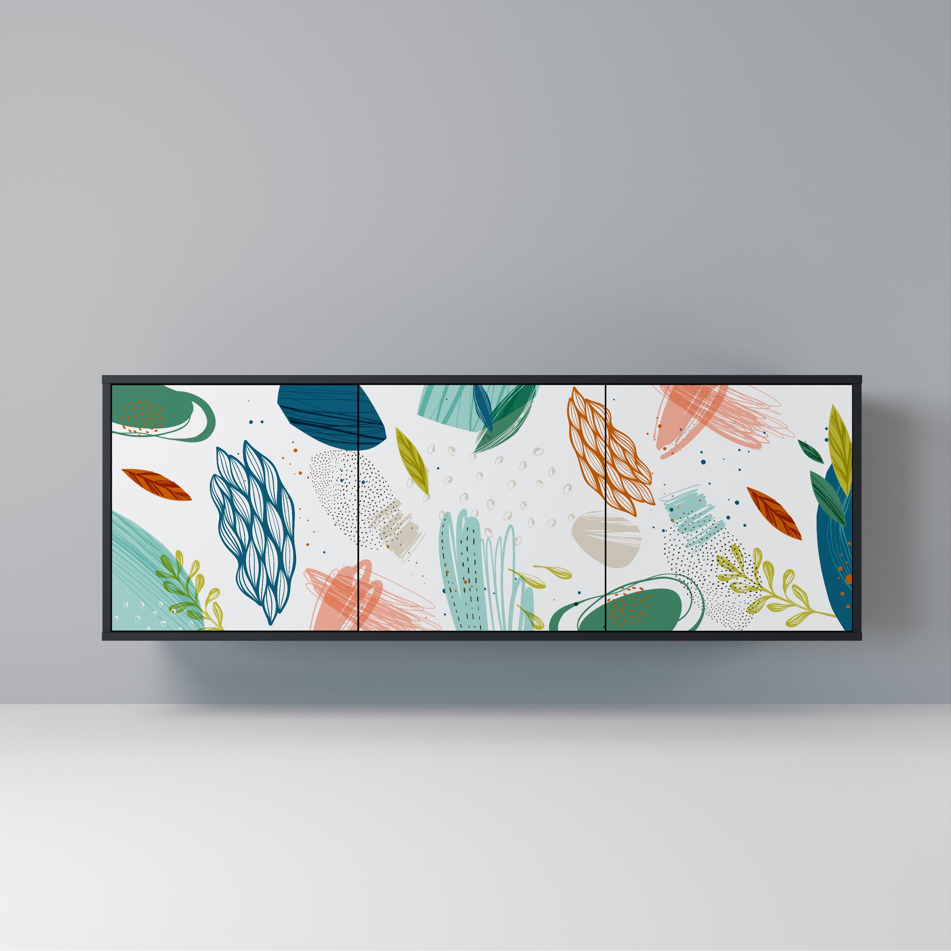 BOTANICAL HURRICANE 3-Door Sideboard in Black Finish