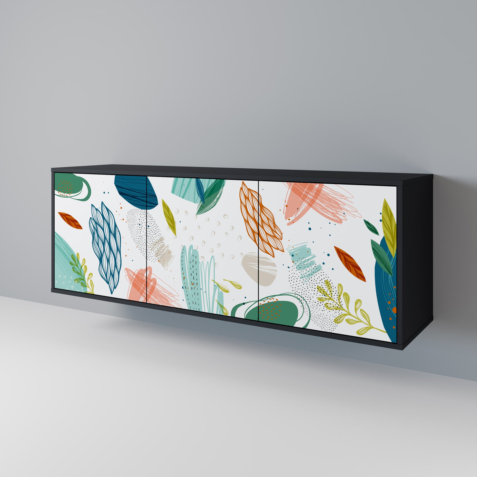 BOTANICAL HURRICANE 3-Door Sideboard in Black Finish
