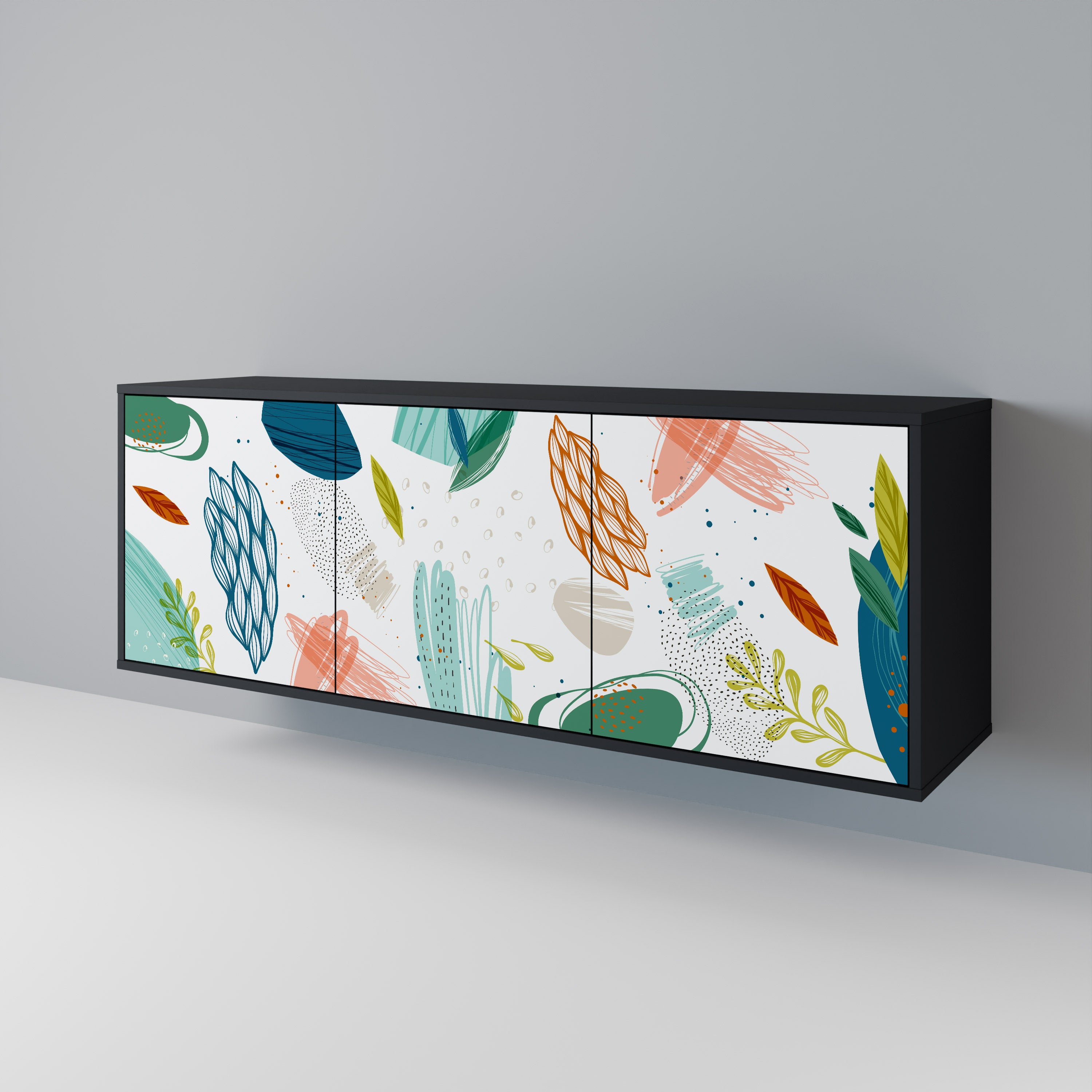 BOTANICAL HURRICANE 3-Door Sideboard in Black Finish