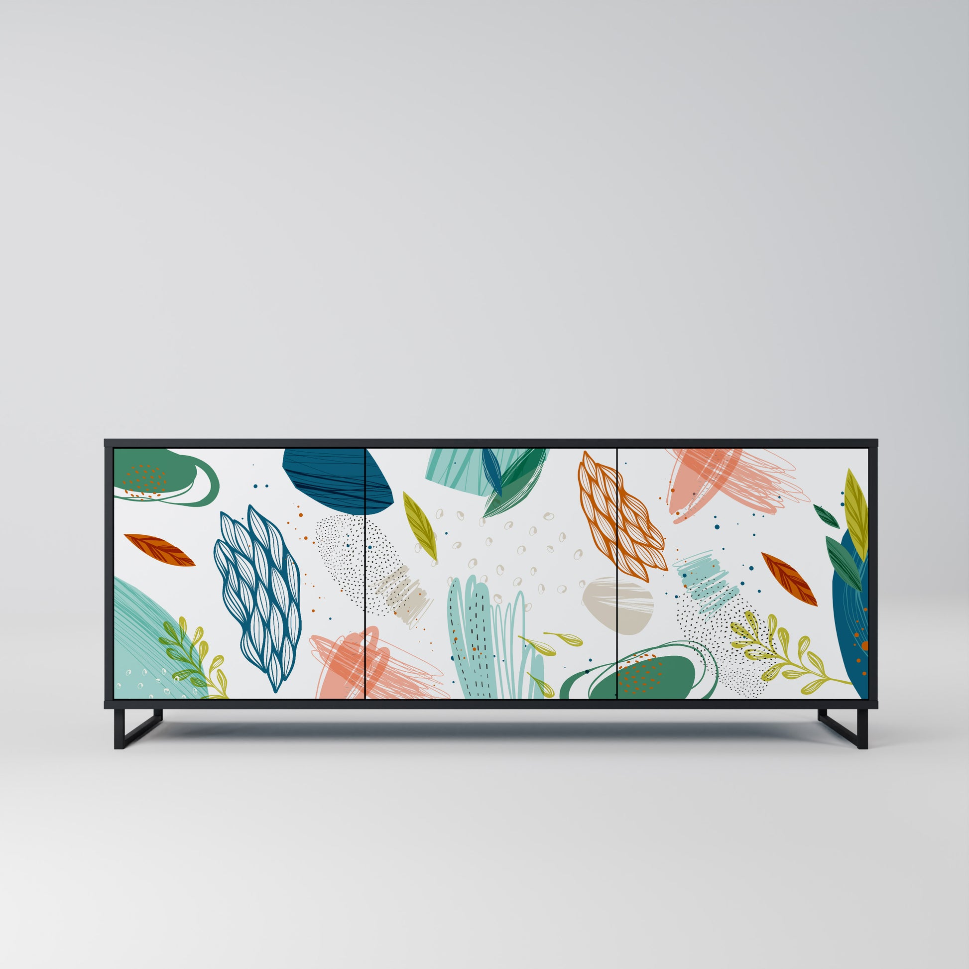 BOTANICAL HURRICANE 3-Door Sideboard in Black Finish