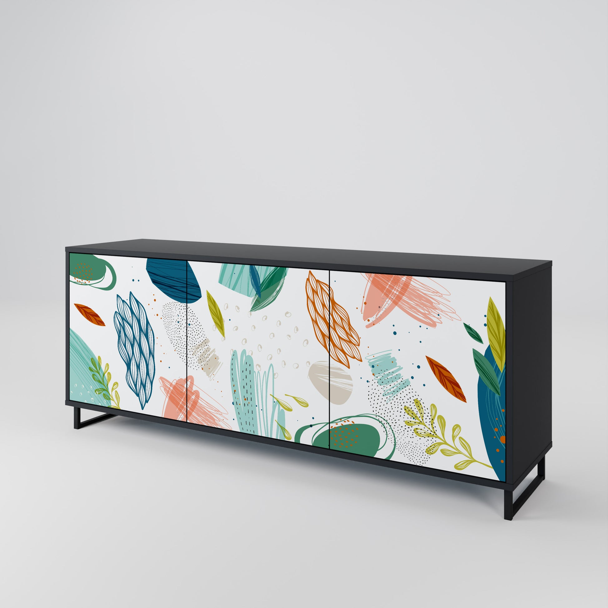 BOTANICAL HURRICANE 3-Door Sideboard in Black Finish