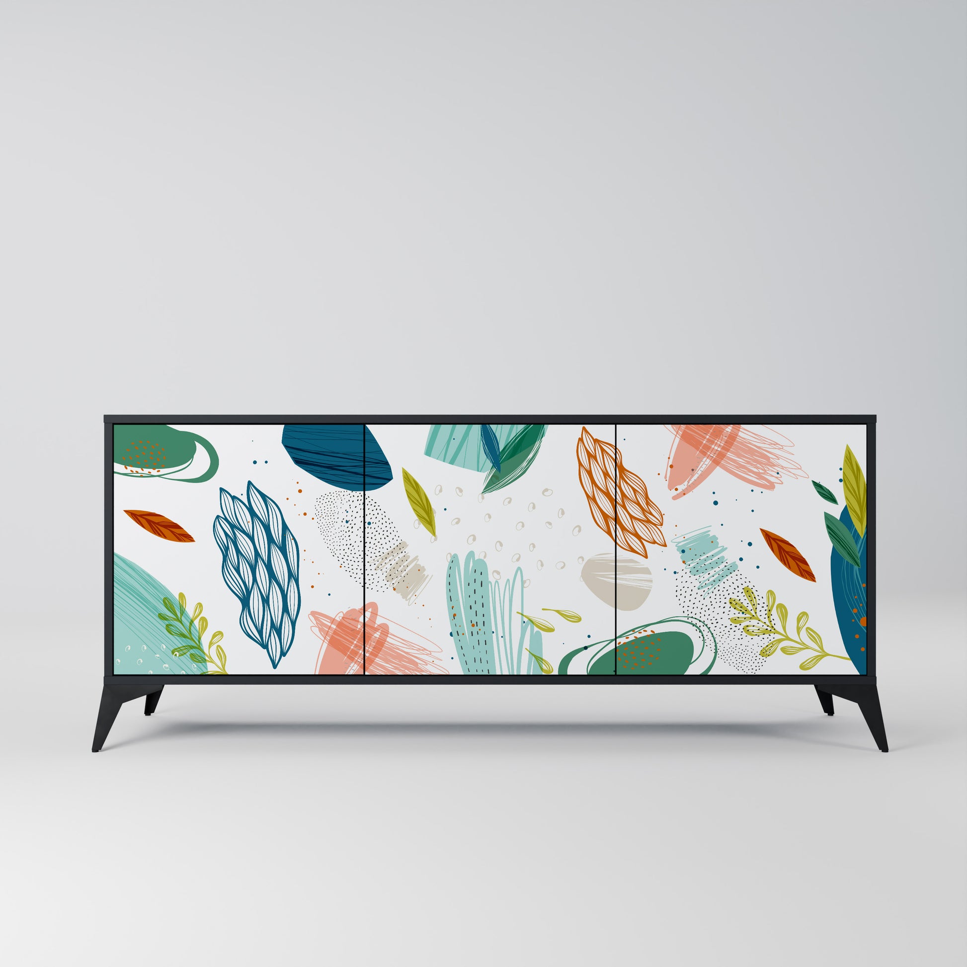 BOTANICAL HURRICANE 3-Door Sideboard in Black Finish