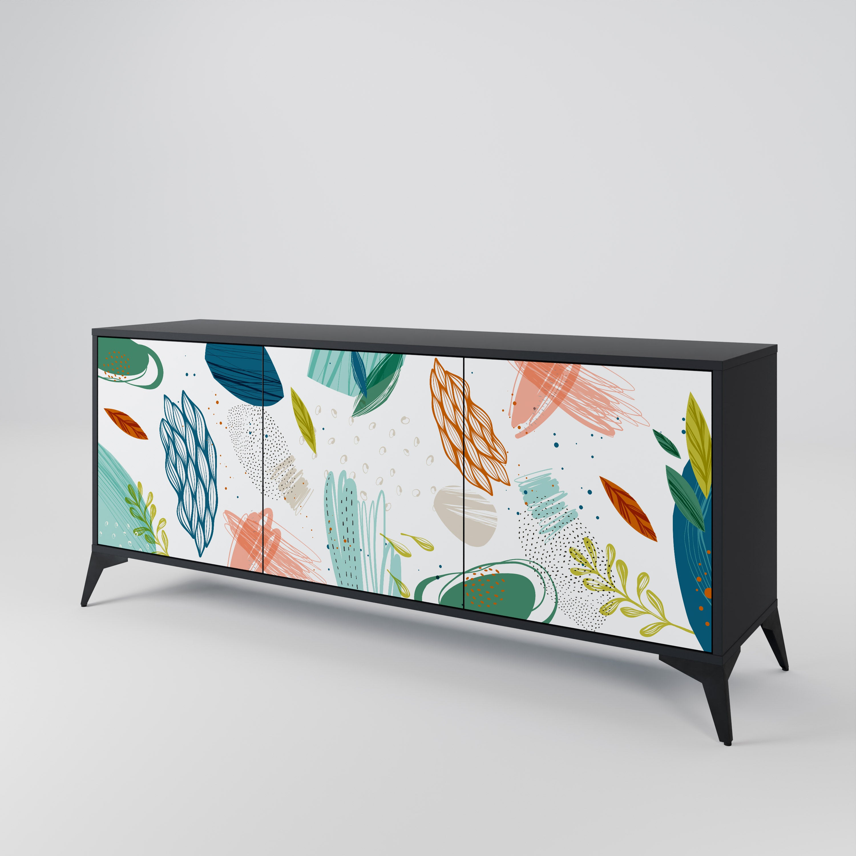 BOTANICAL HURRICANE 3-Door Sideboard in Black Finish