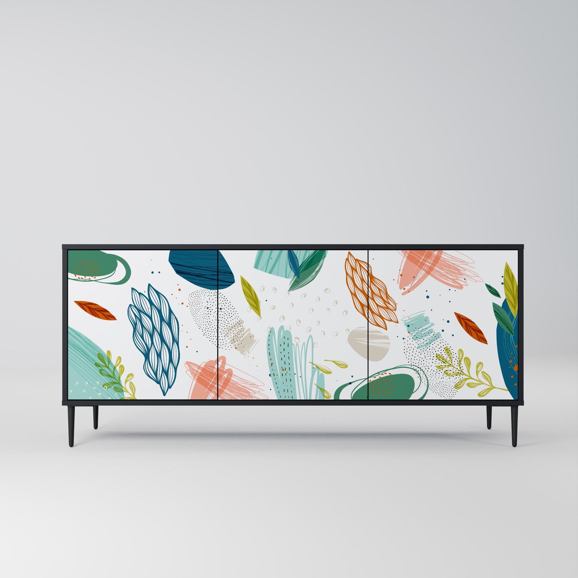 BOTANICAL HURRICANE 3-Door Sideboard in Black Finish