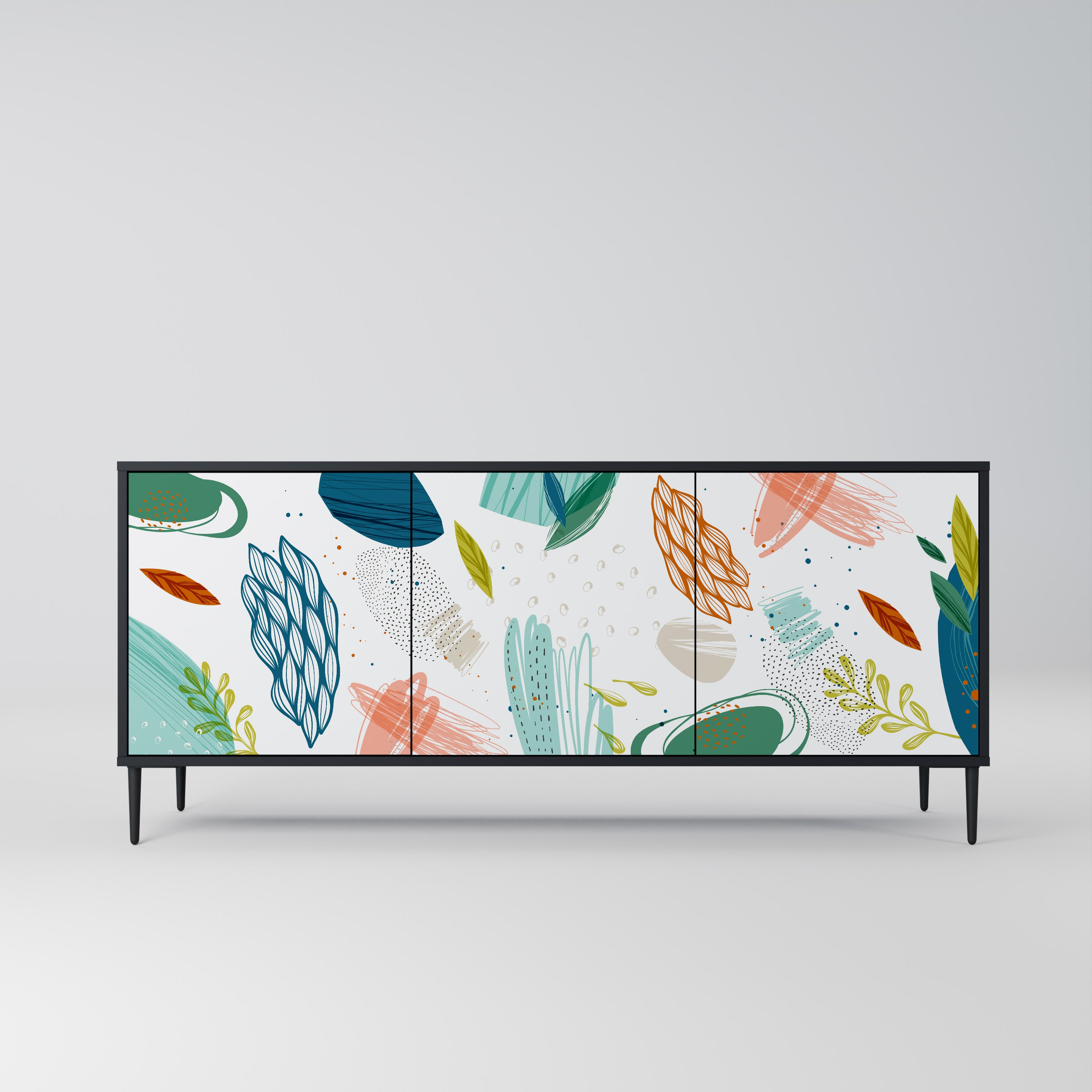 BOTANICAL HURRICANE 3-Door Sideboard in Black Finish