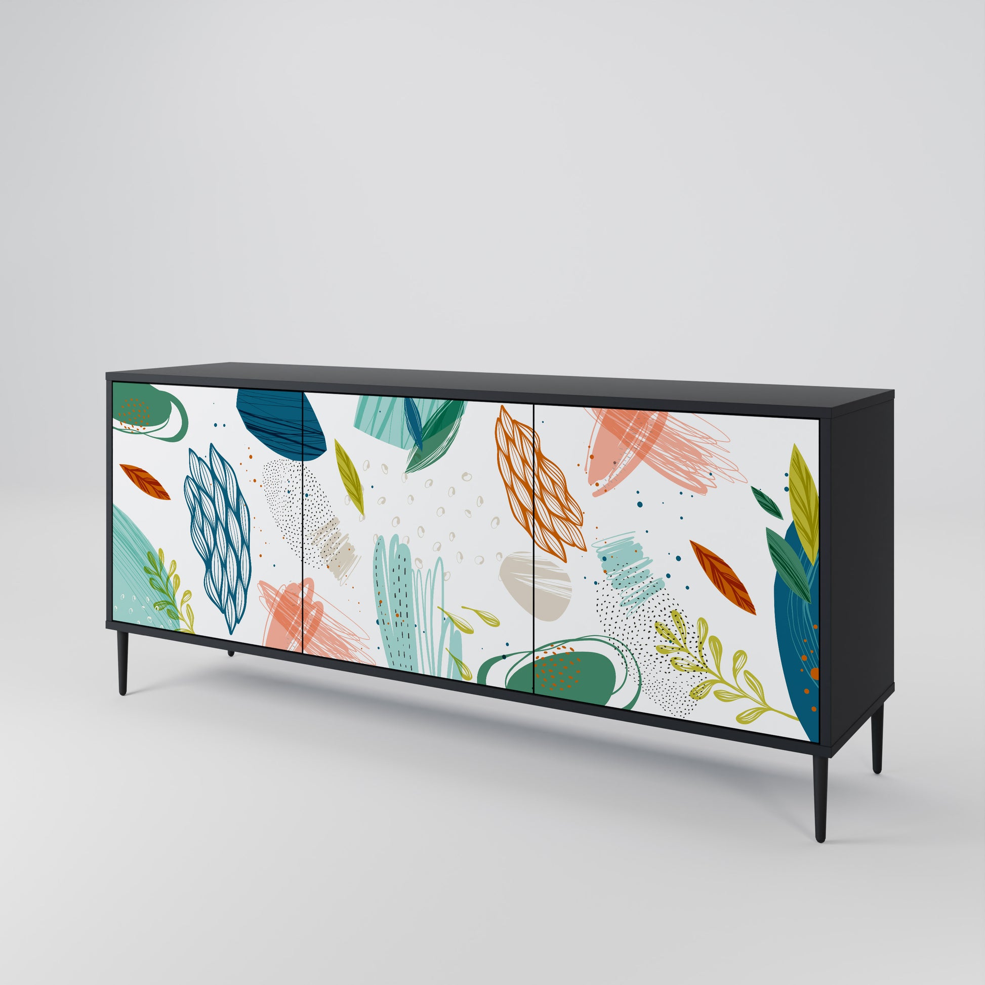 BOTANICAL HURRICANE 3-Door Sideboard in Black Finish