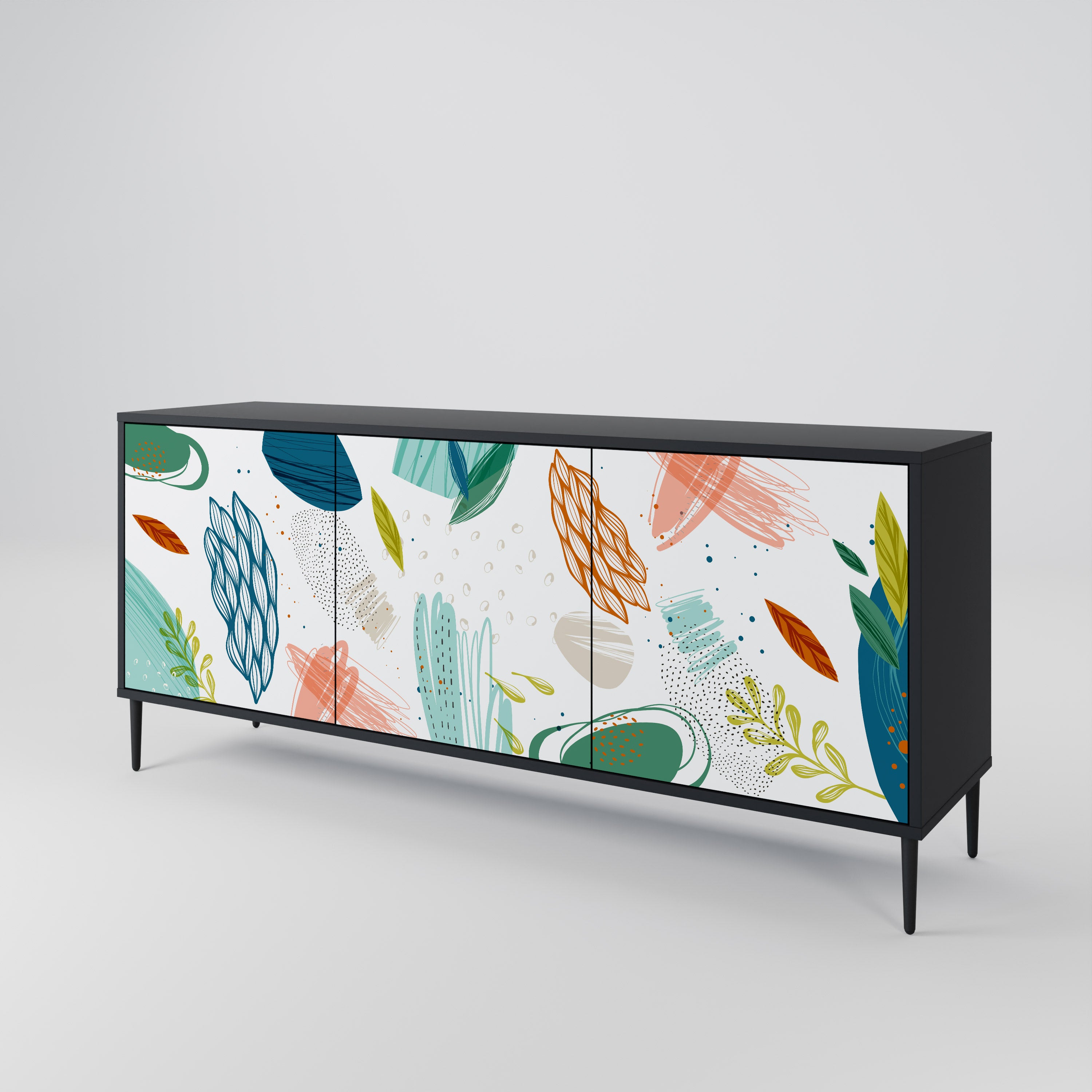 BOTANICAL HURRICANE 3-Door Sideboard in Black Finish