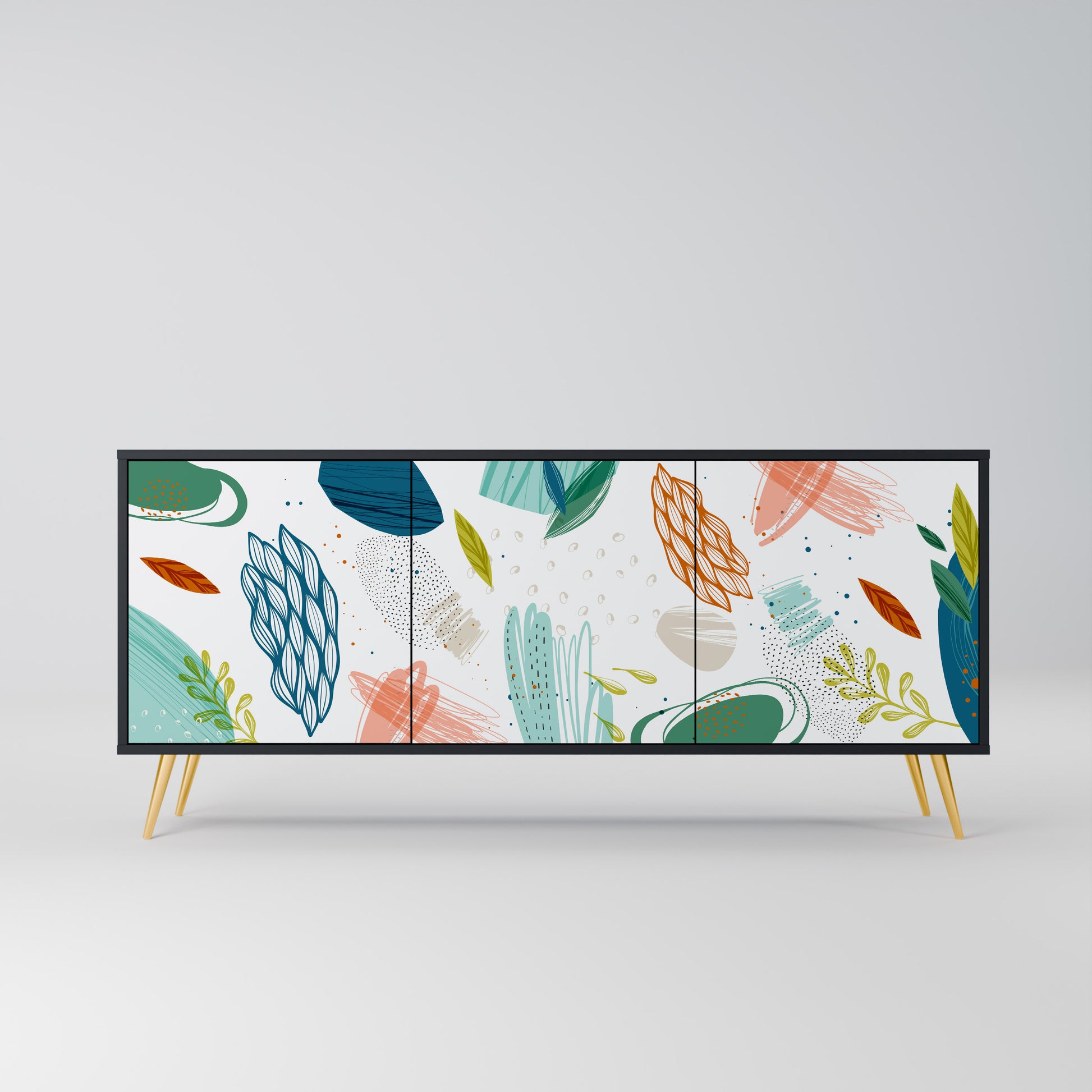 BOTANICAL HURRICANE 3-Door Sideboard in Black Finish