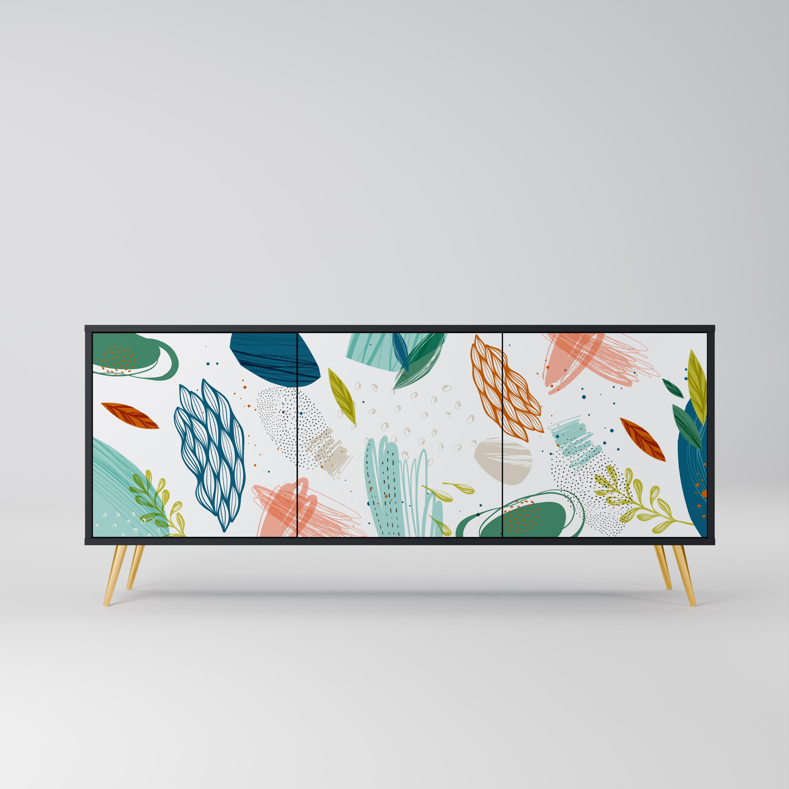BOTANICAL HURRICANE 3-Door Sideboard in Black Finish