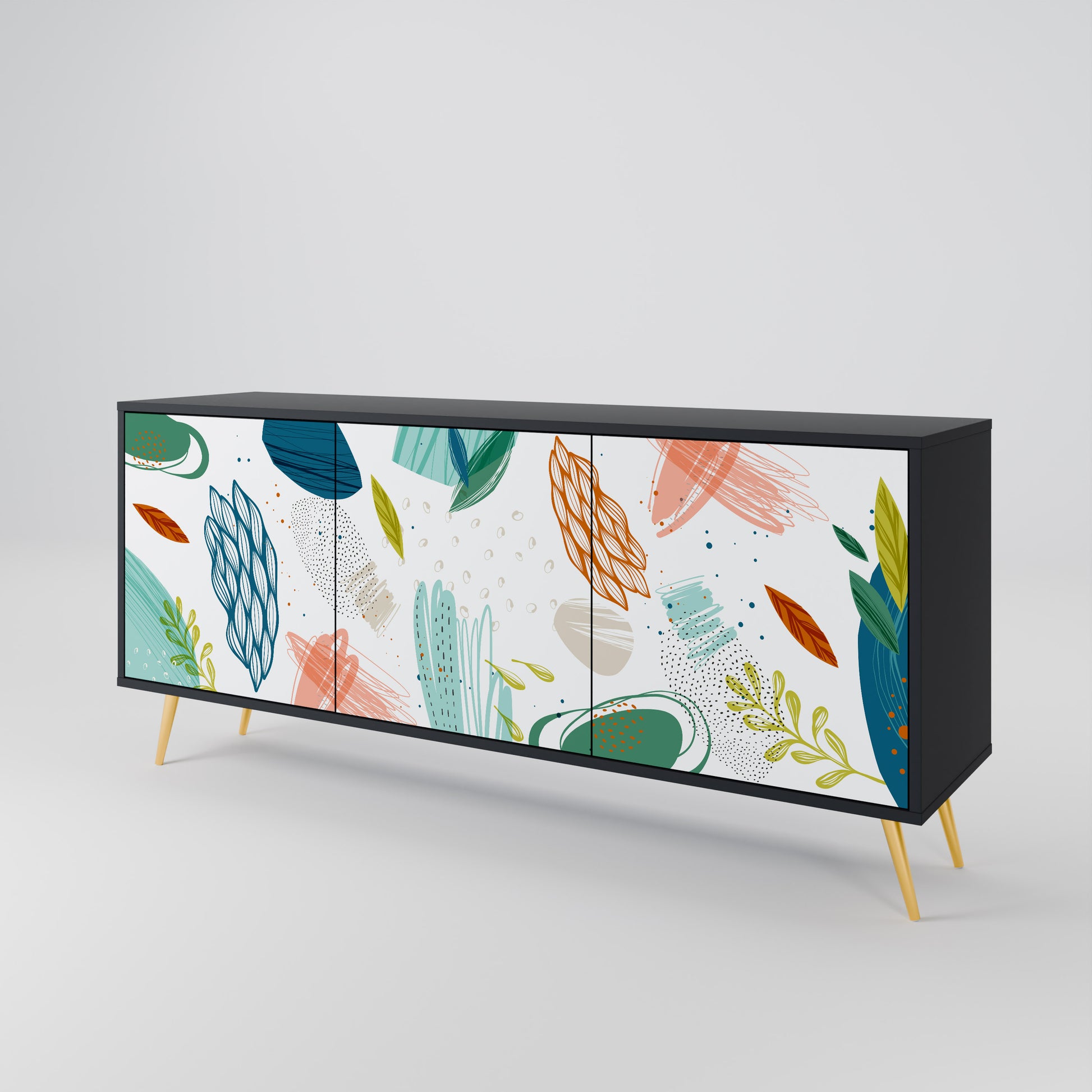 BOTANICAL HURRICANE 3-Door Sideboard in Black Finish