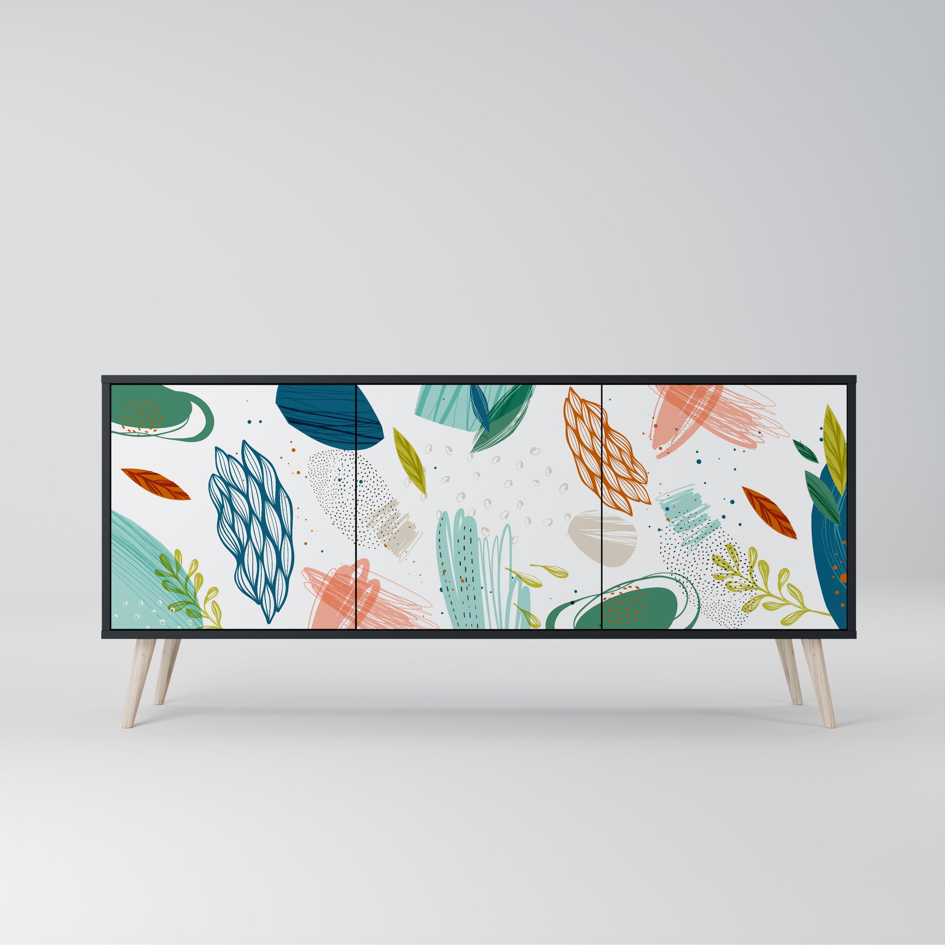 BOTANICAL HURRICANE 3-Door Sideboard in Black Finish