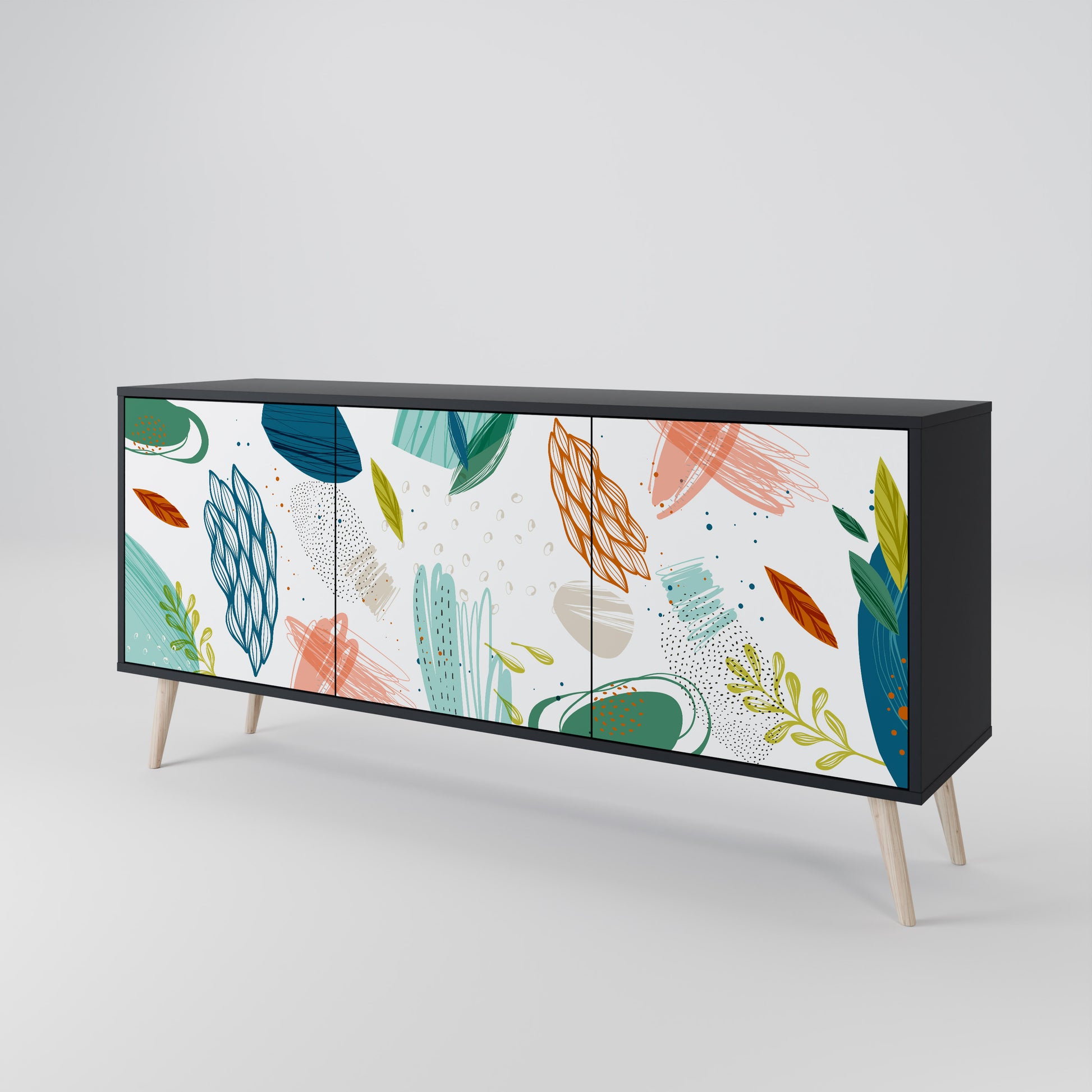 BOTANICAL HURRICANE 3-Door Sideboard in Black Finish