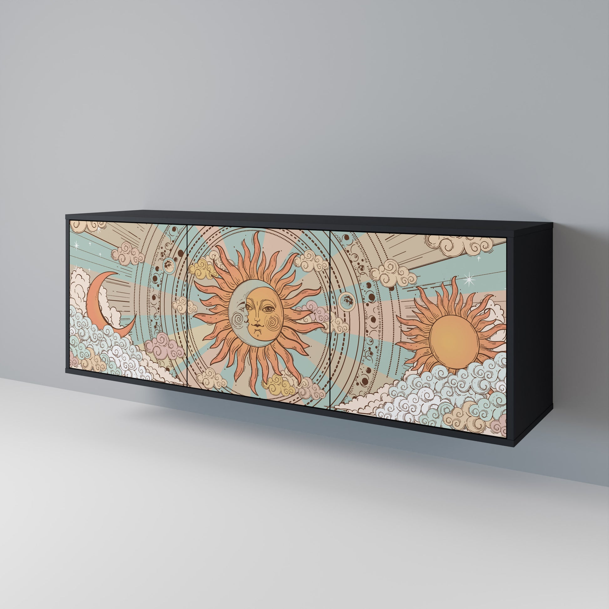 MYSTICAL STRUCTURE 3-Door Sideboard in Black Finish