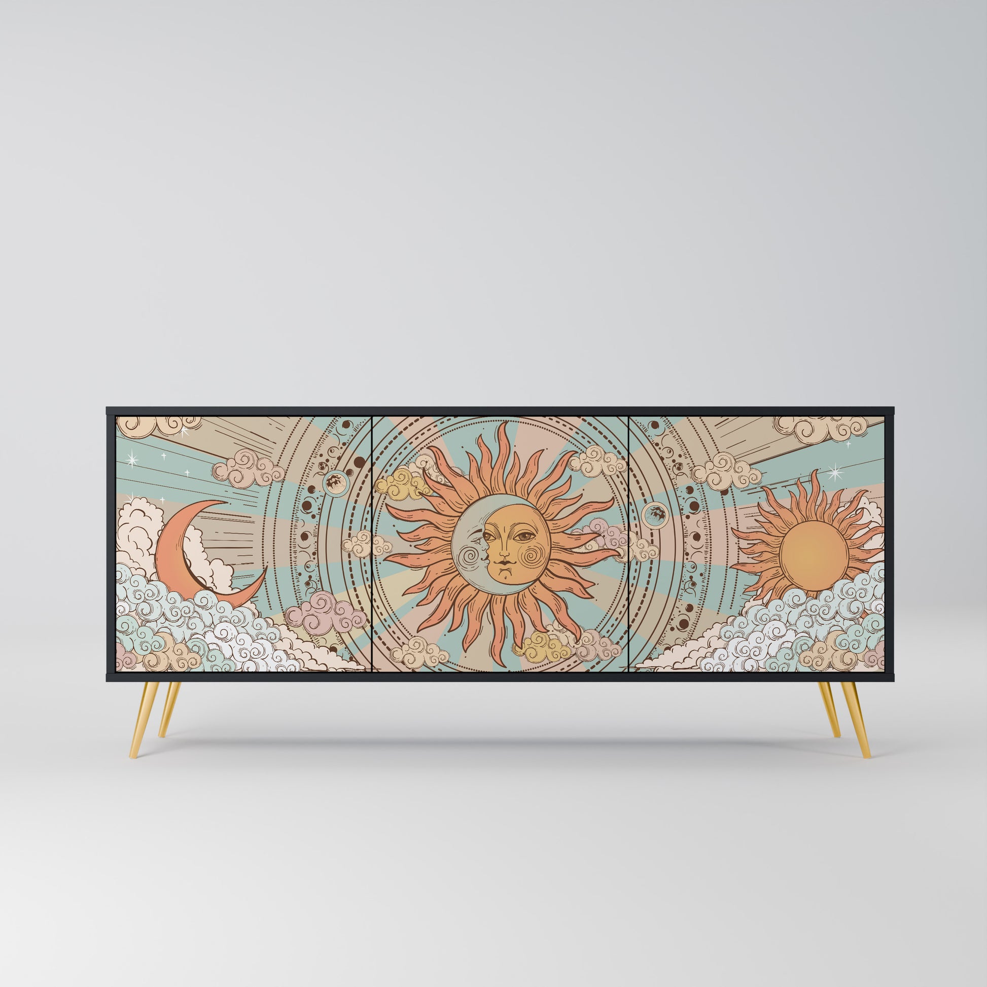 MYSTICAL STRUCTURE 3-Door Sideboard in Black Finish