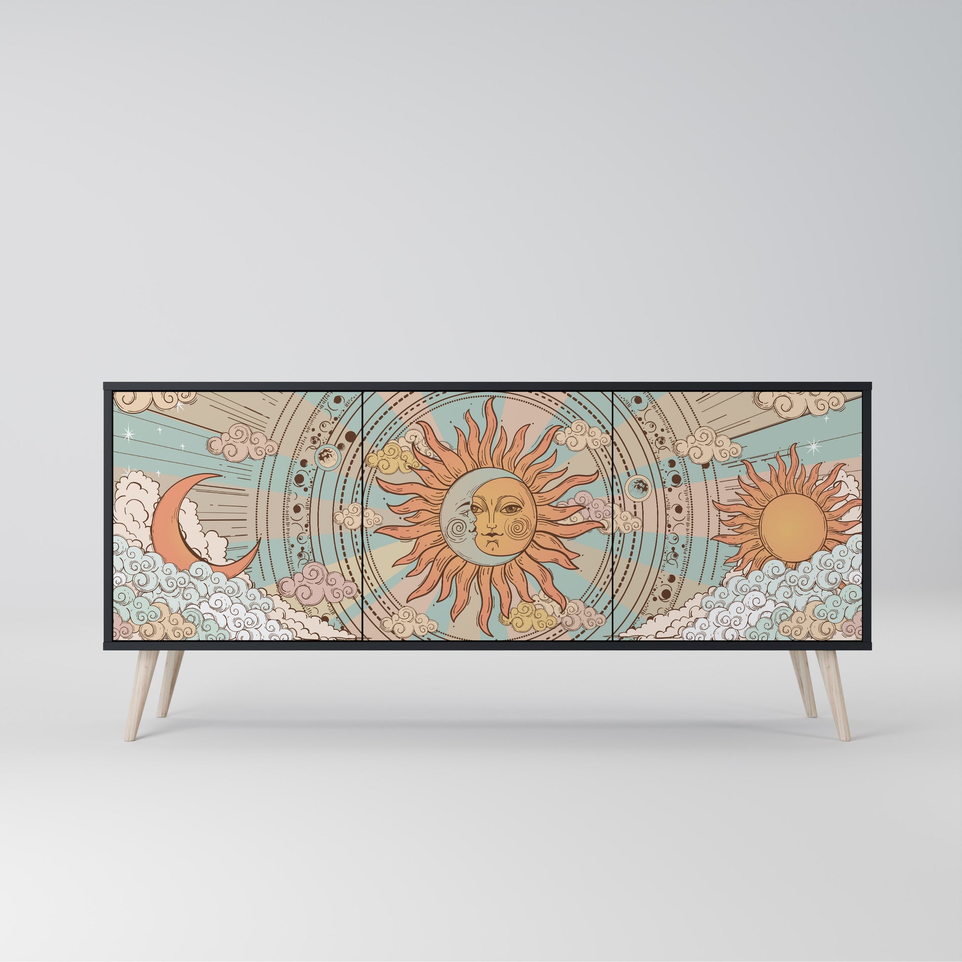 MYSTICAL STRUCTURE 3-Door Sideboard in Black Finish