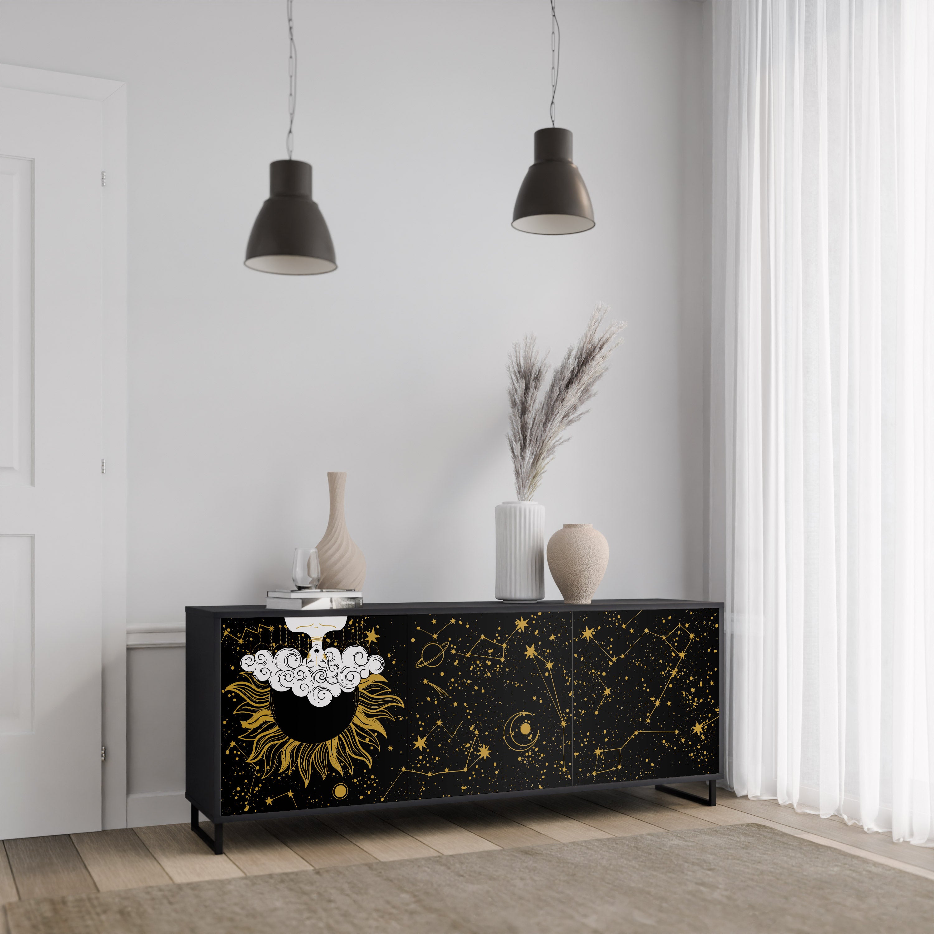 Aparador STELLAR CONSTELLATIONS de 3 puertas con acabado negro