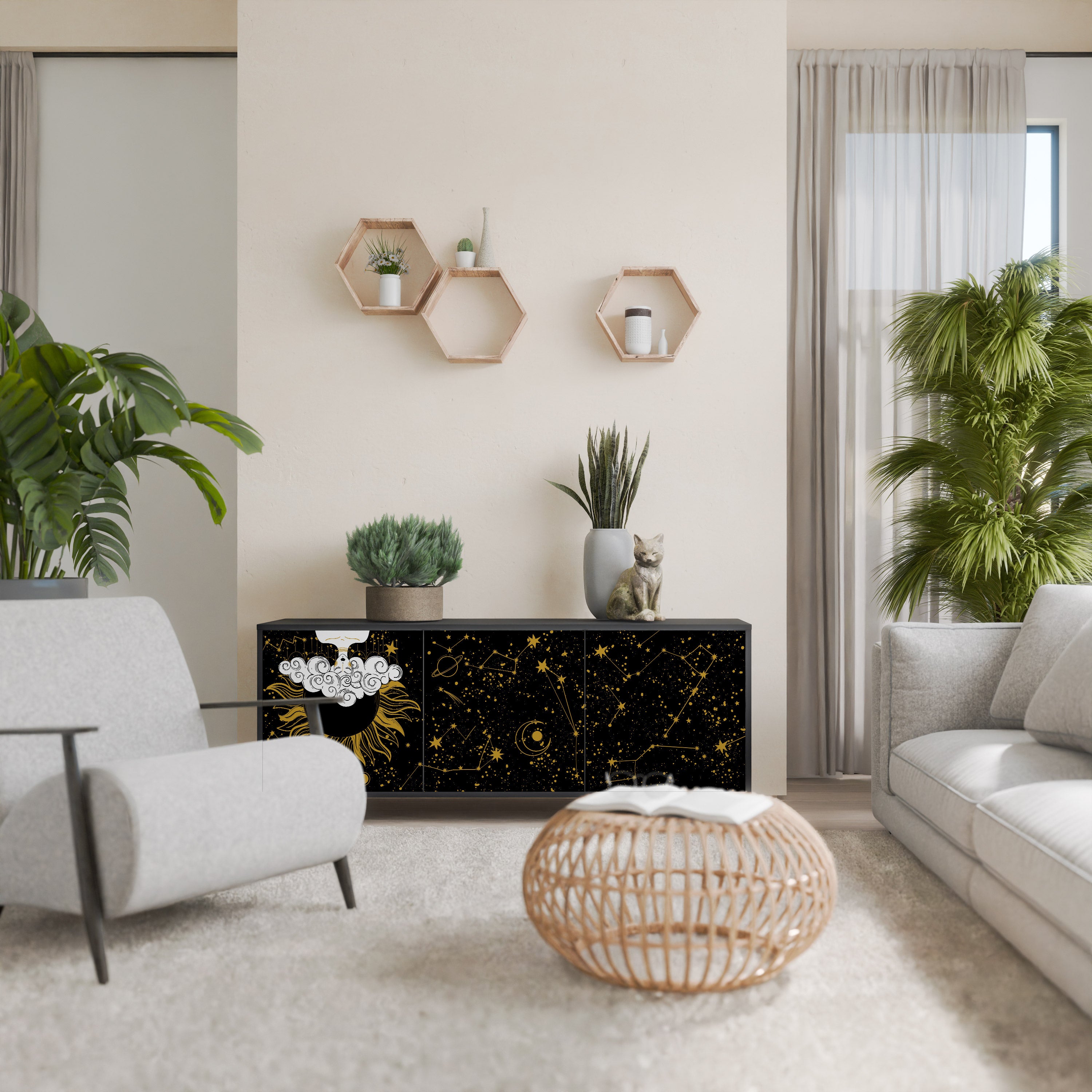 Aparador STELLAR CONSTELLATIONS de 3 puertas con acabado negro