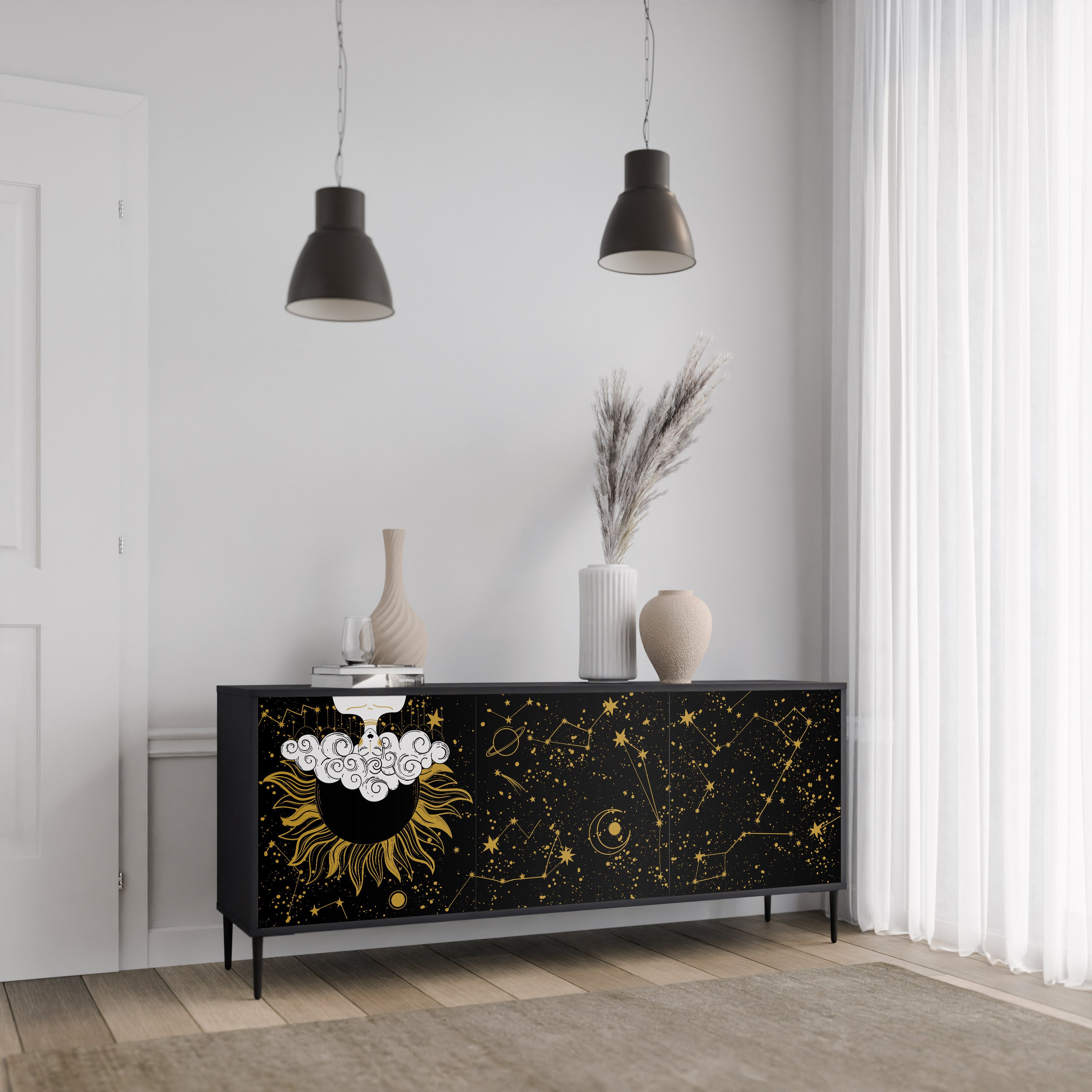 Aparador STELLAR CONSTELLATIONS de 3 puertas con acabado negro