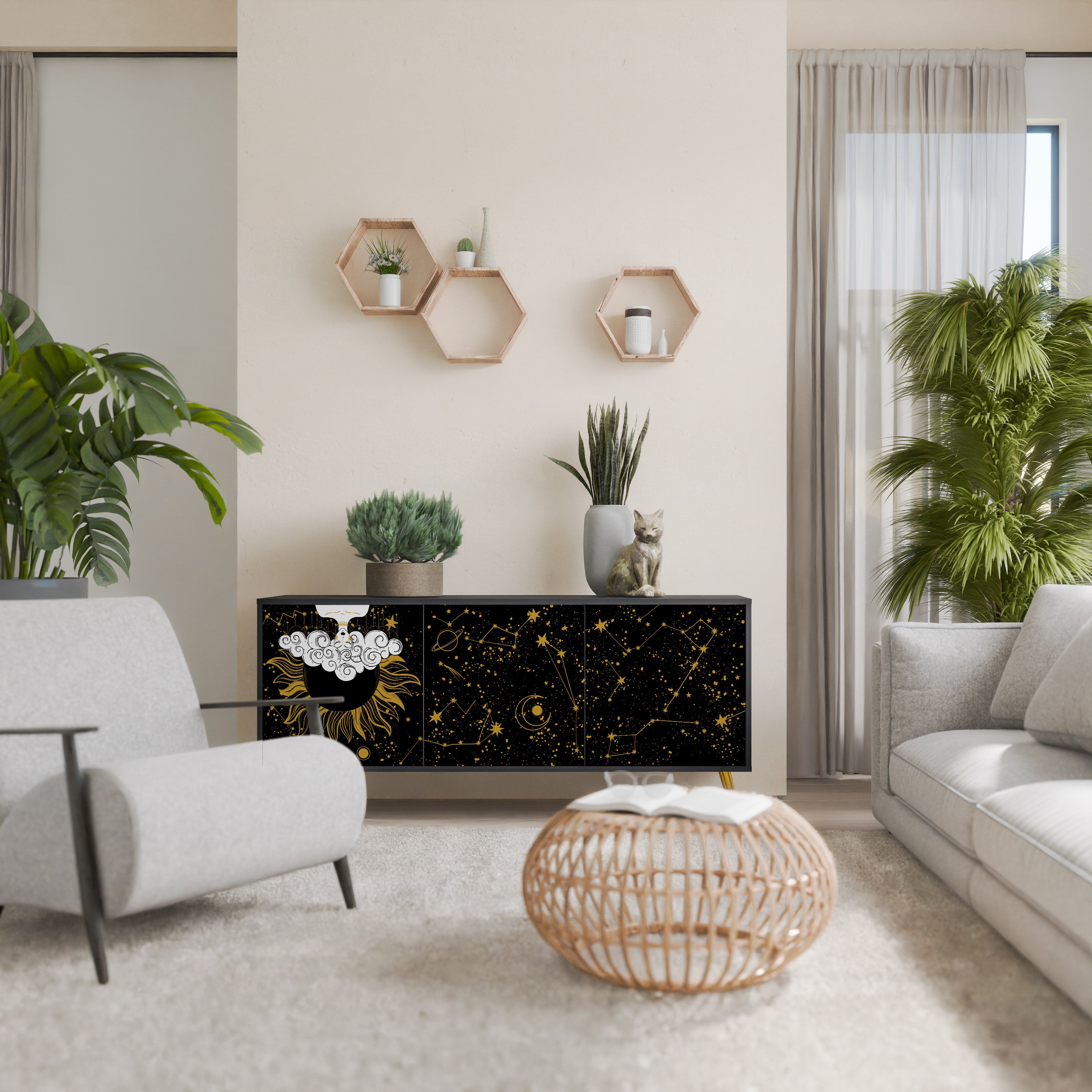 Aparador STELLAR CONSTELLATIONS de 3 puertas con acabado negro