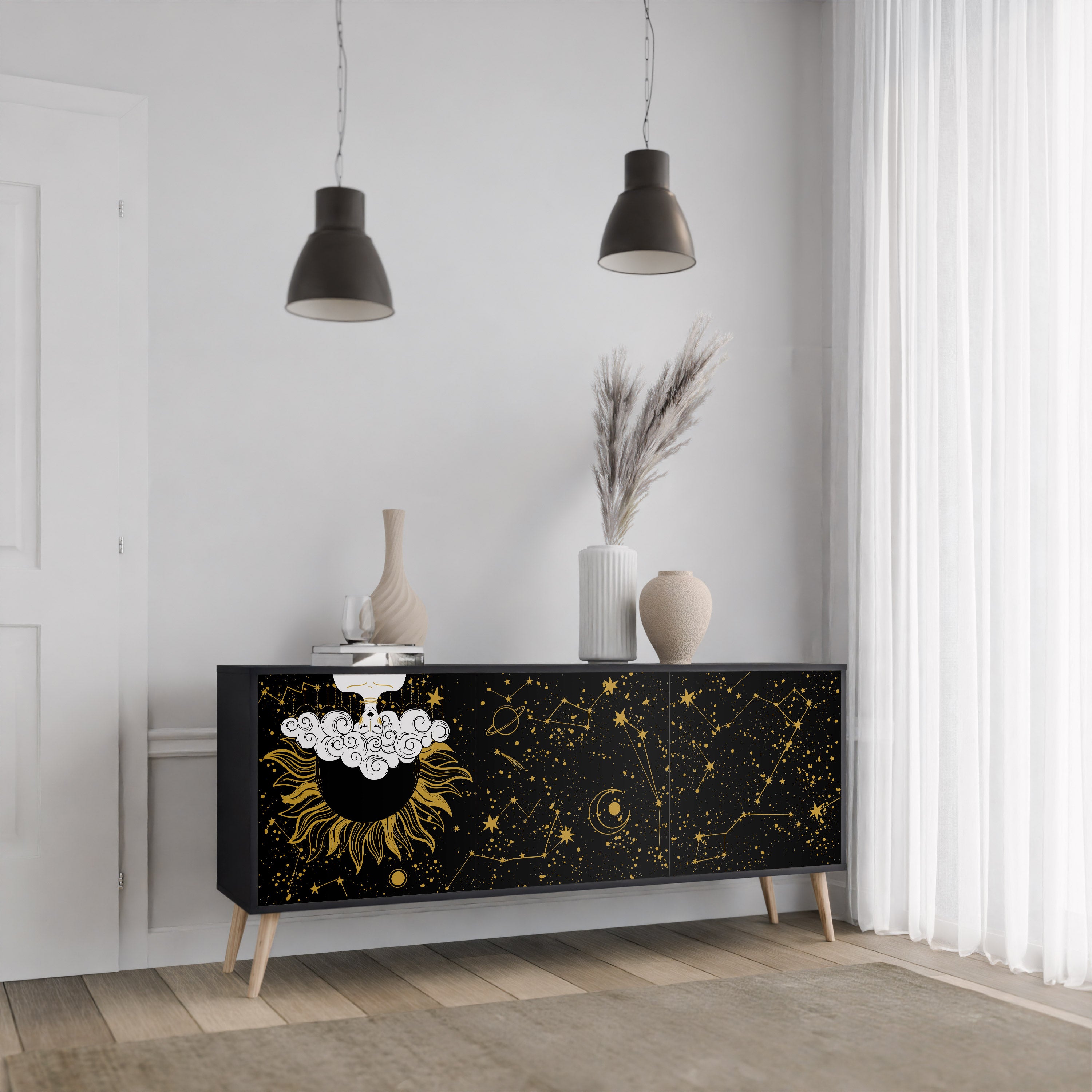 Aparador STELLAR CONSTELLATIONS de 3 puertas con acabado negro