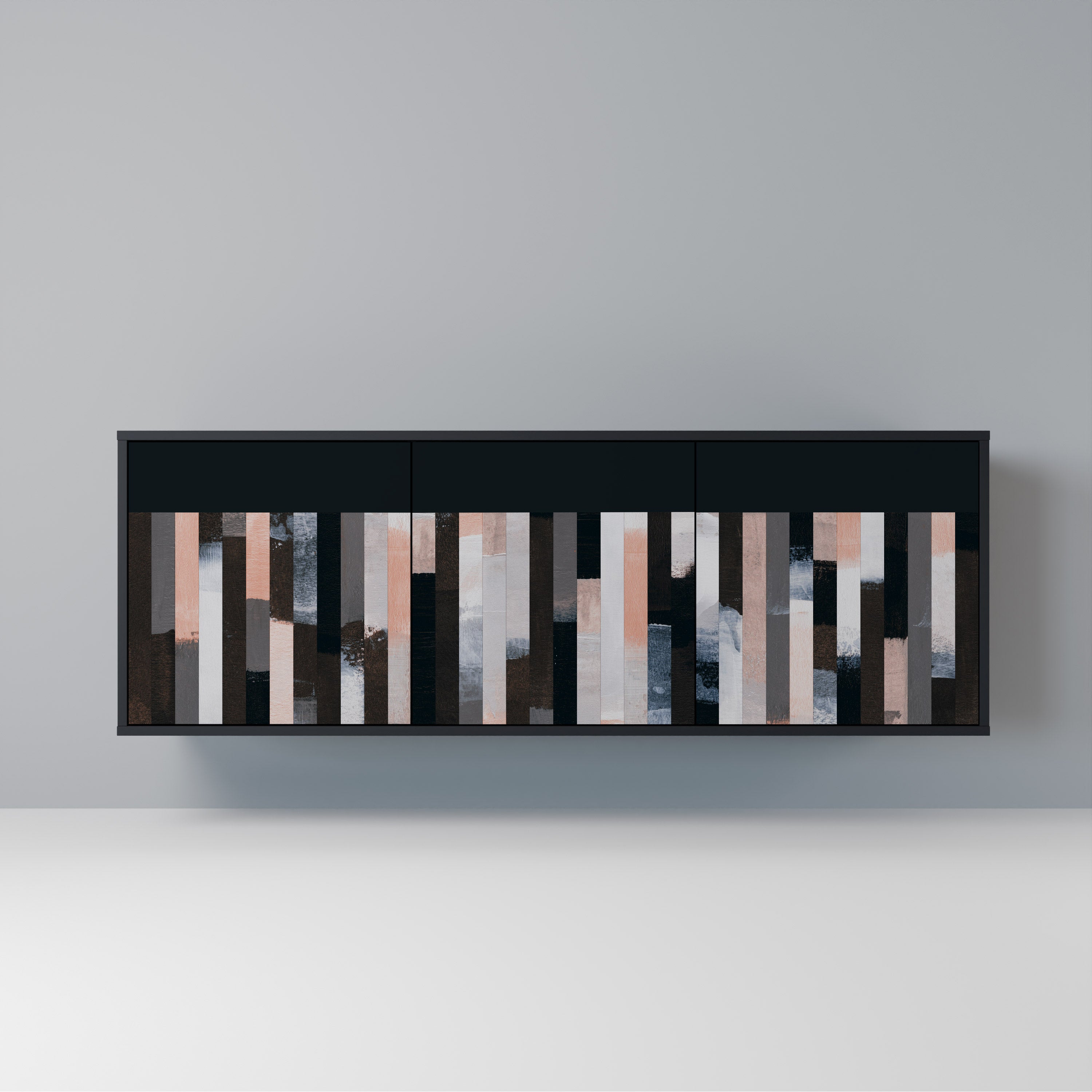 Aparador COLLAGE DE RECTÁNGULOS de 3 puertas en acabado negro