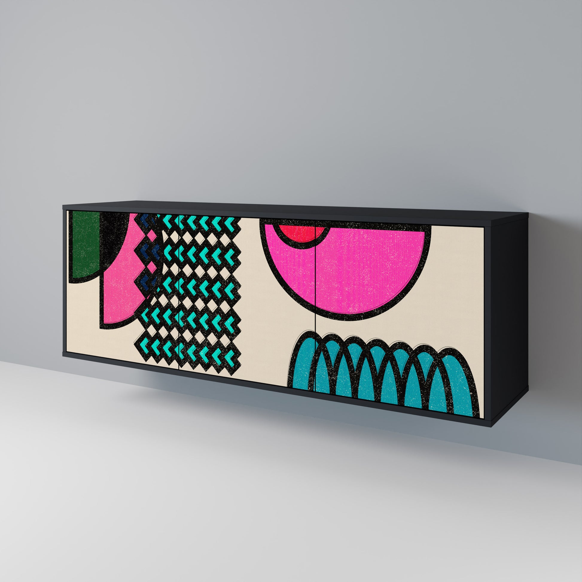 Aparador GEOMETRIC RHAPSODY de 3 puertas en acabado negro