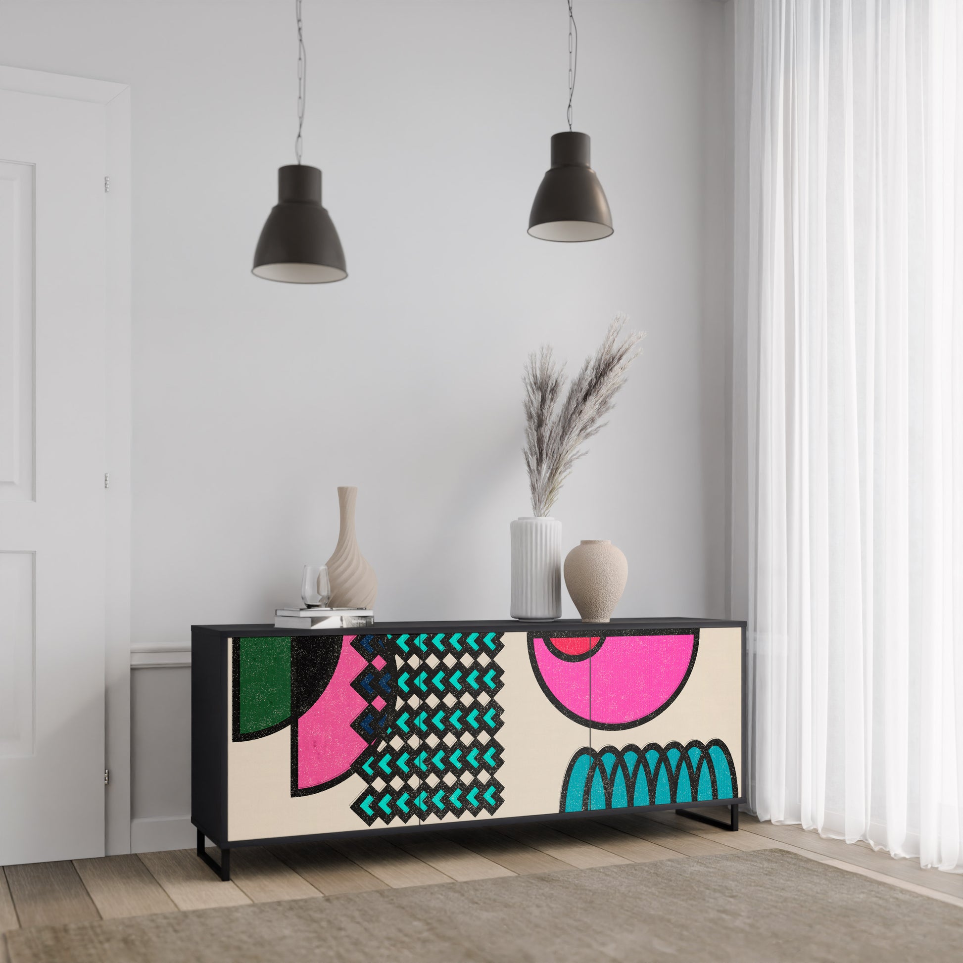 Aparador GEOMETRIC RHAPSODY de 3 puertas en acabado negro