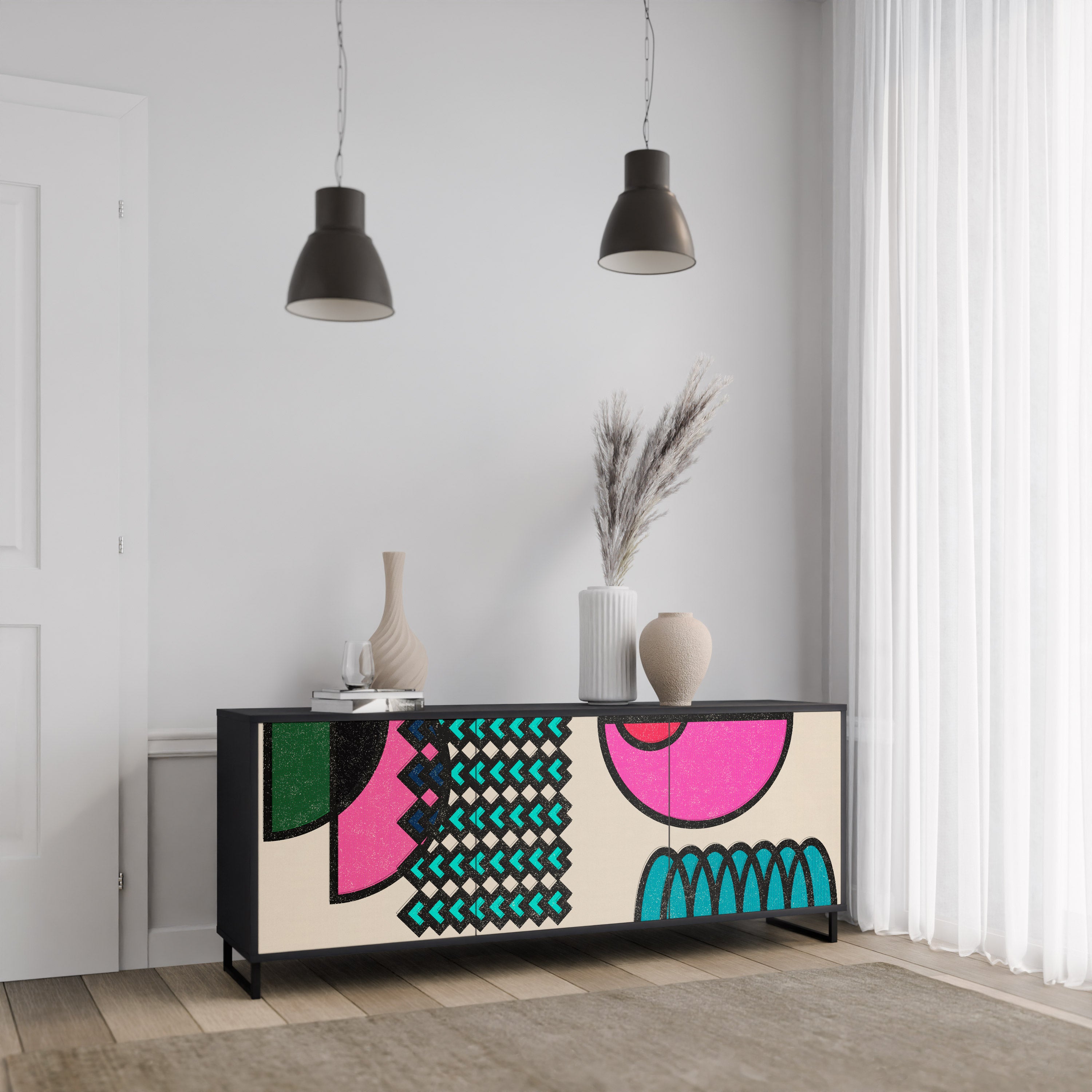 Aparador GEOMETRIC RHAPSODY de 3 puertas en acabado negro