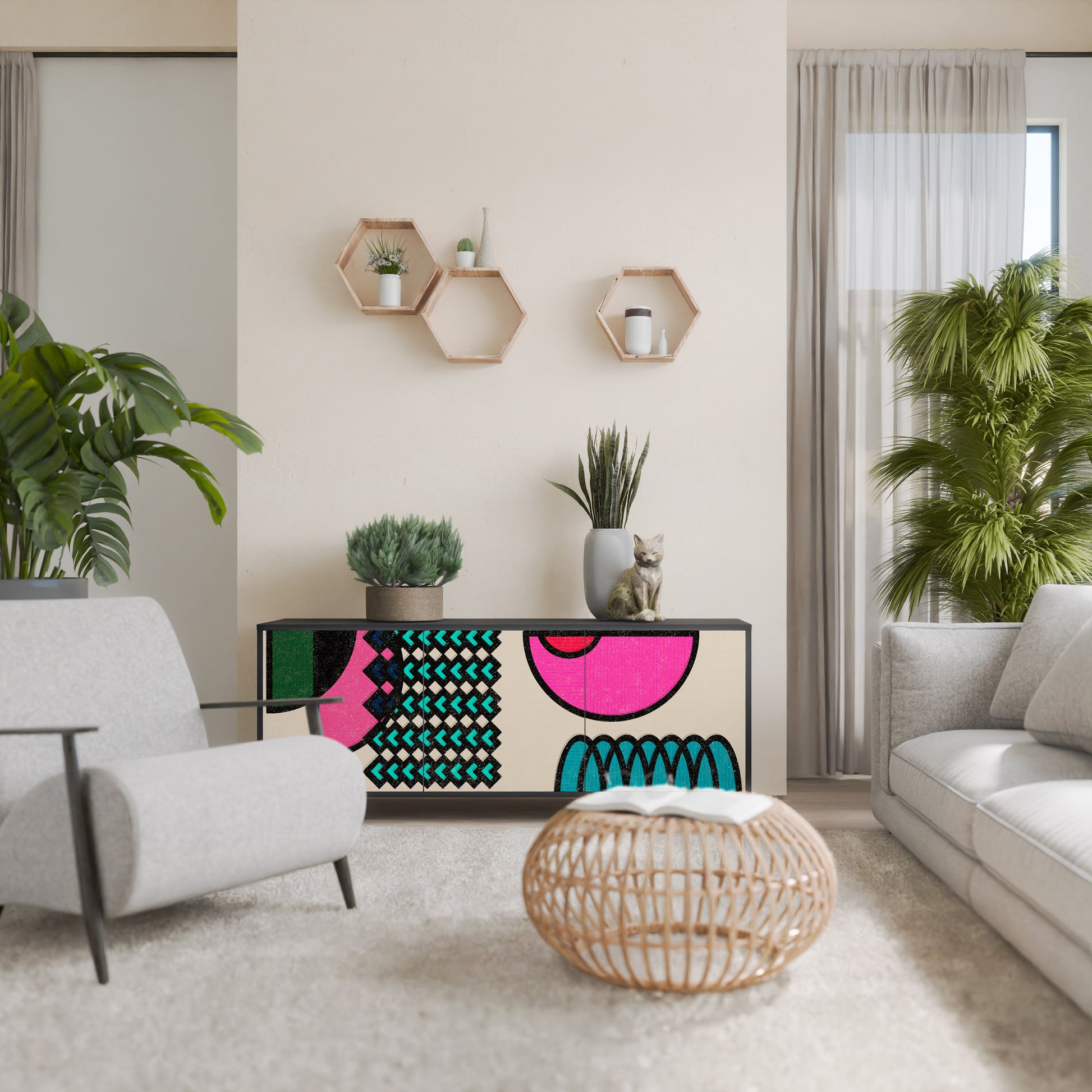 Aparador GEOMETRIC RHAPSODY de 3 puertas en acabado negro