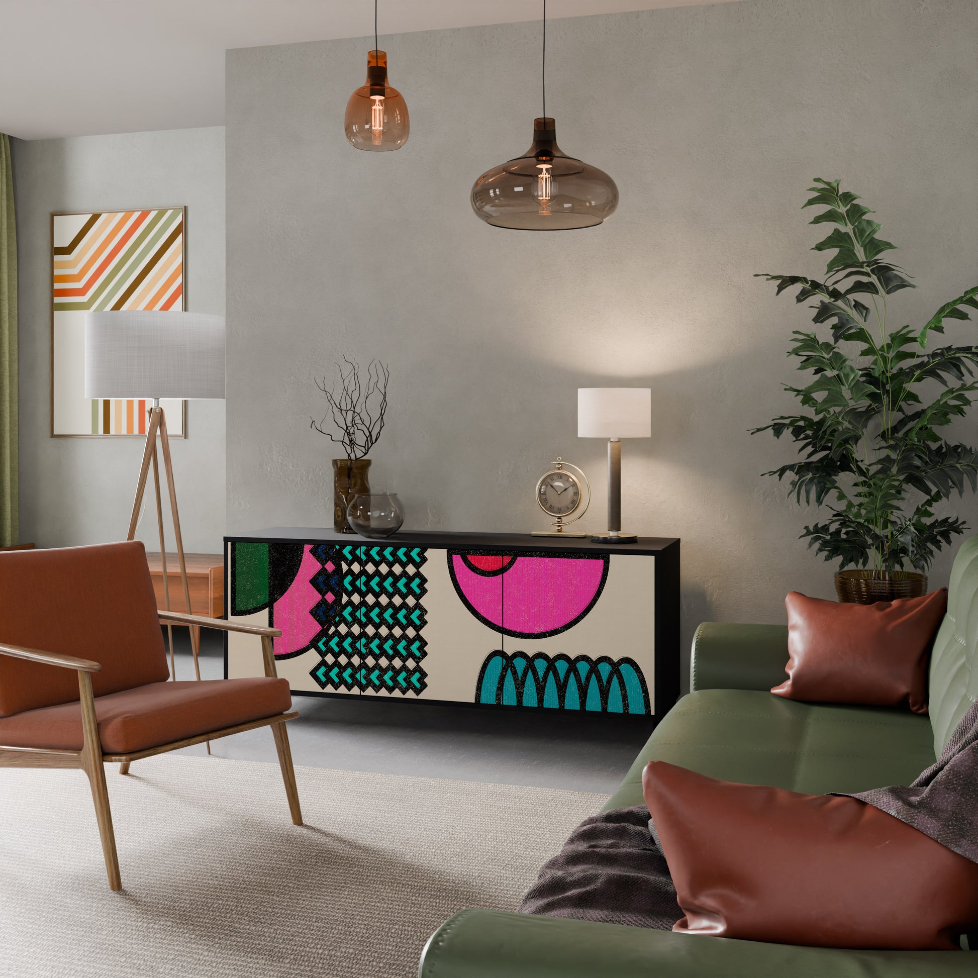 Aparador GEOMETRIC RHAPSODY de 3 puertas en acabado negro