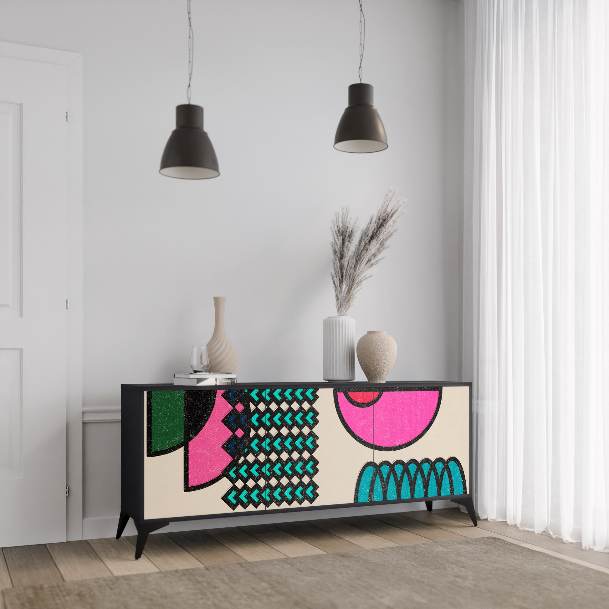 Aparador GEOMETRIC RHAPSODY de 3 puertas en acabado negro