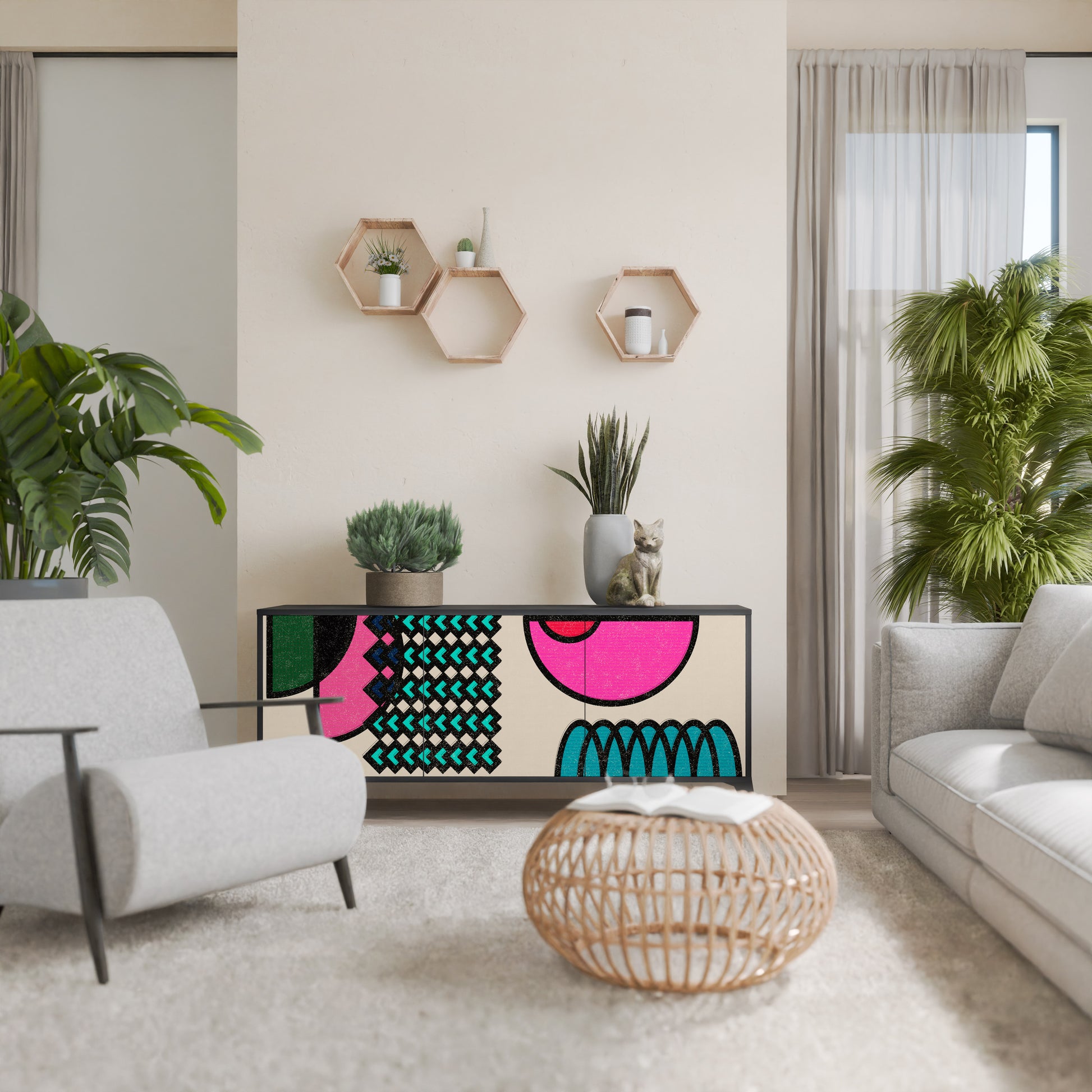Aparador GEOMETRIC RHAPSODY de 3 puertas en acabado negro