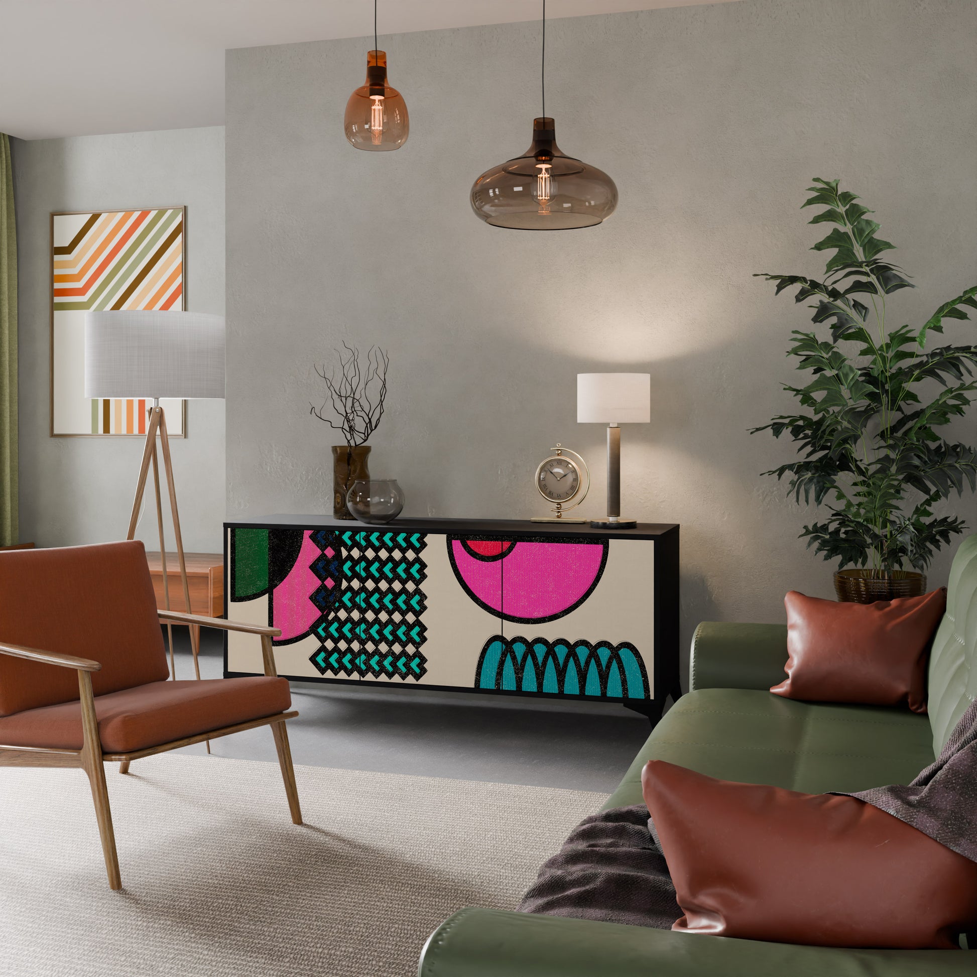 Aparador GEOMETRIC RHAPSODY de 3 puertas en acabado negro