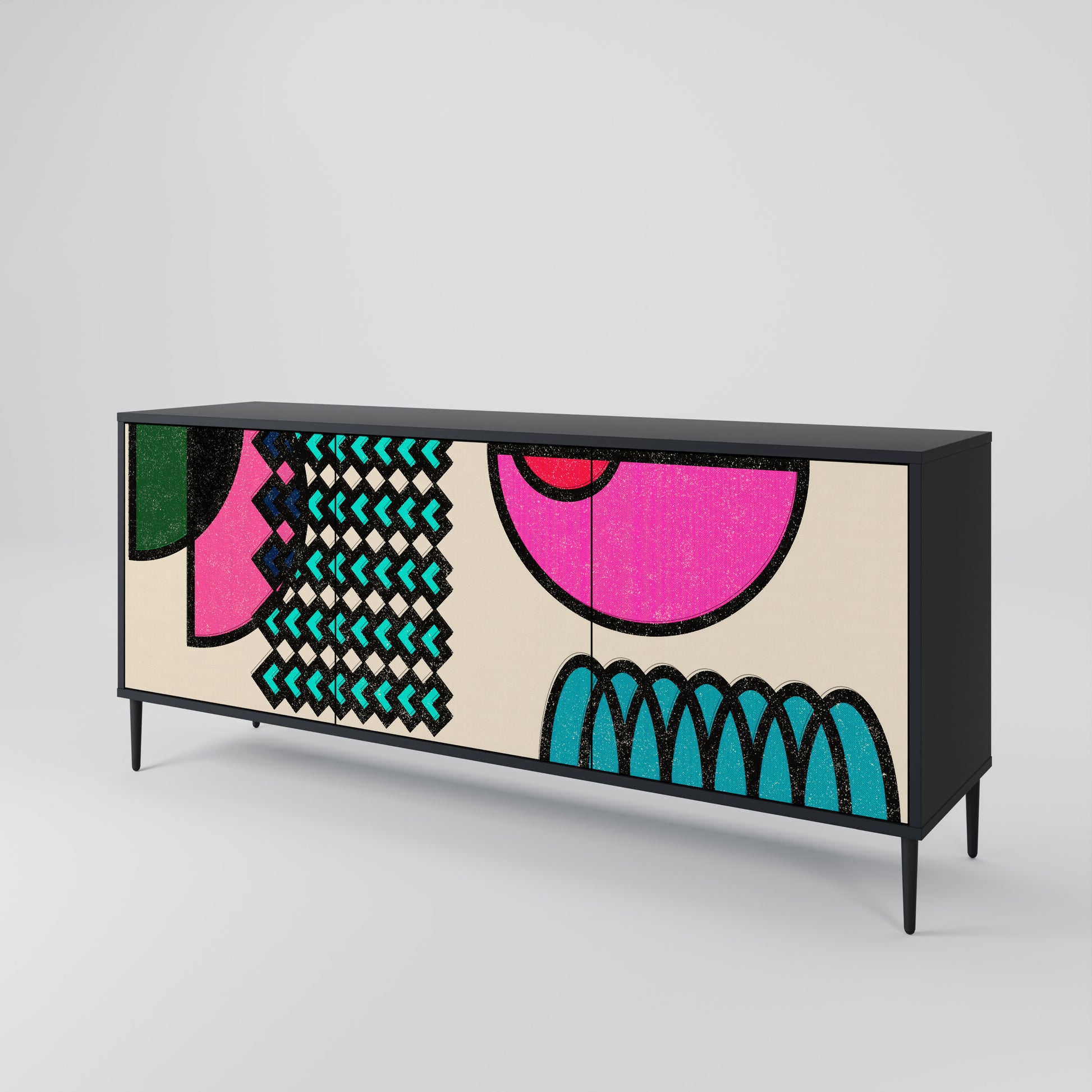 Aparador GEOMETRIC RHAPSODY de 3 puertas en acabado negro