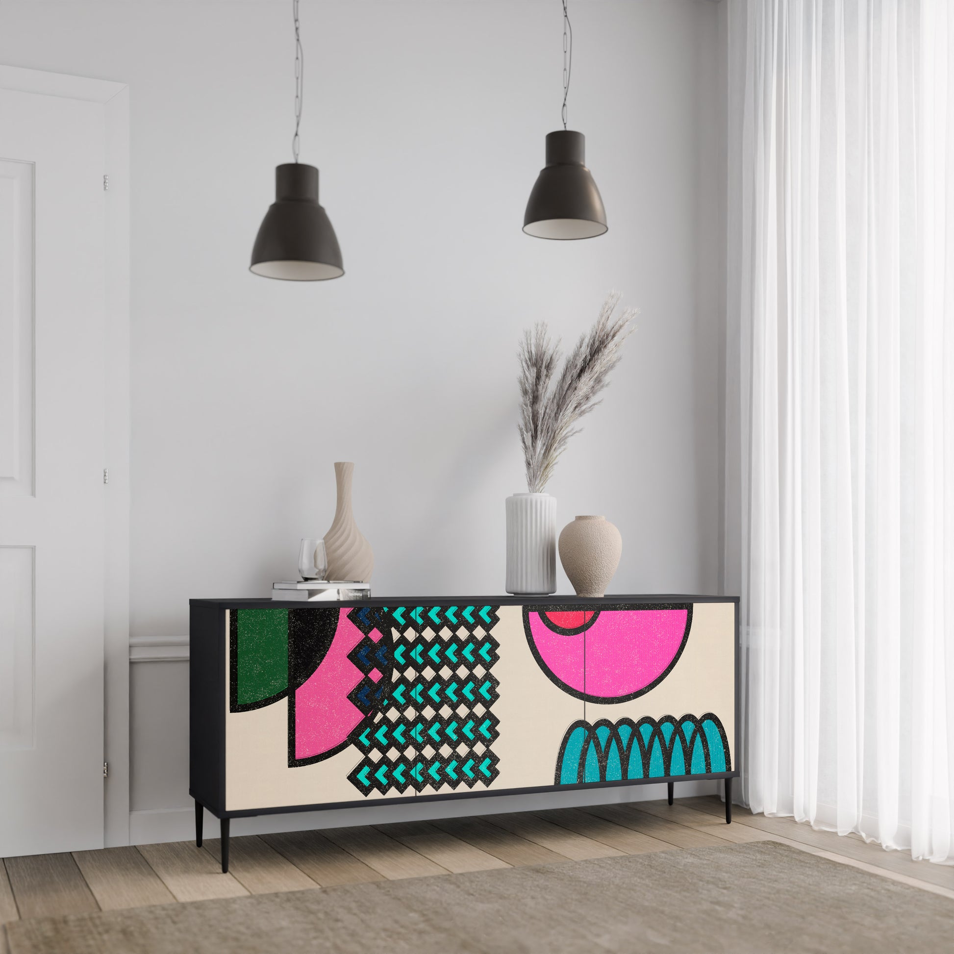 Aparador GEOMETRIC RHAPSODY de 3 puertas en acabado negro