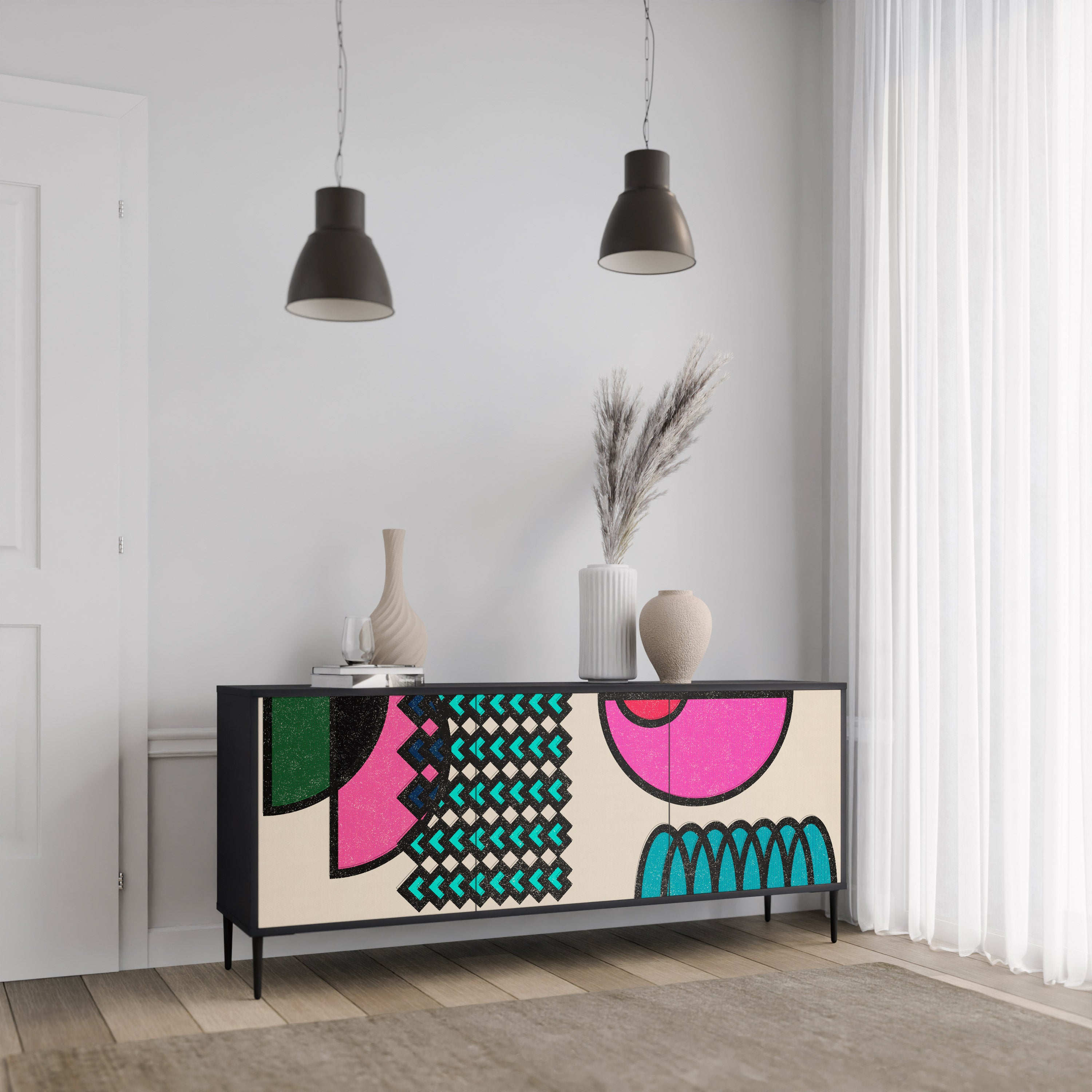 Aparador GEOMETRIC RHAPSODY de 3 puertas en acabado negro