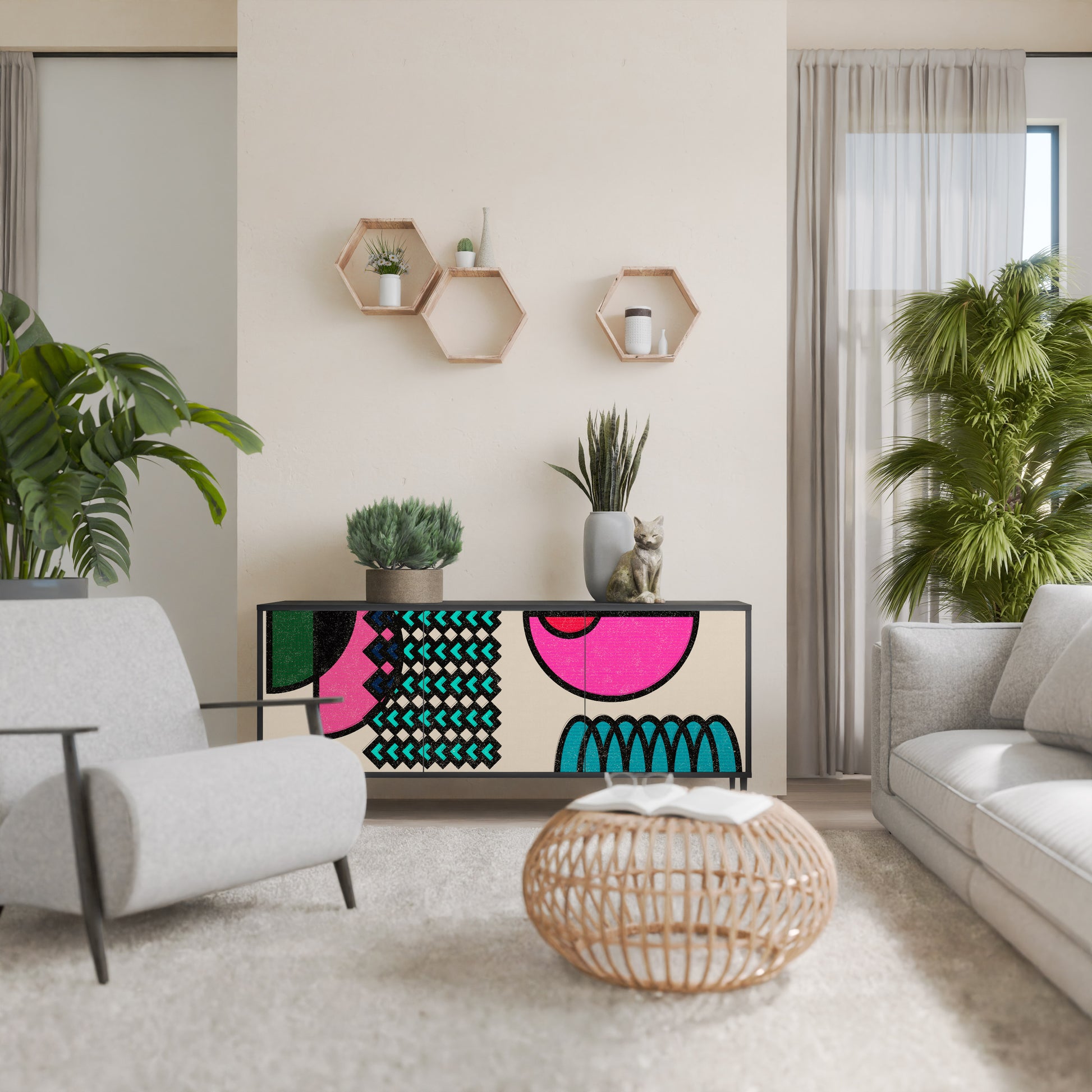 Aparador GEOMETRIC RHAPSODY de 3 puertas en acabado negro