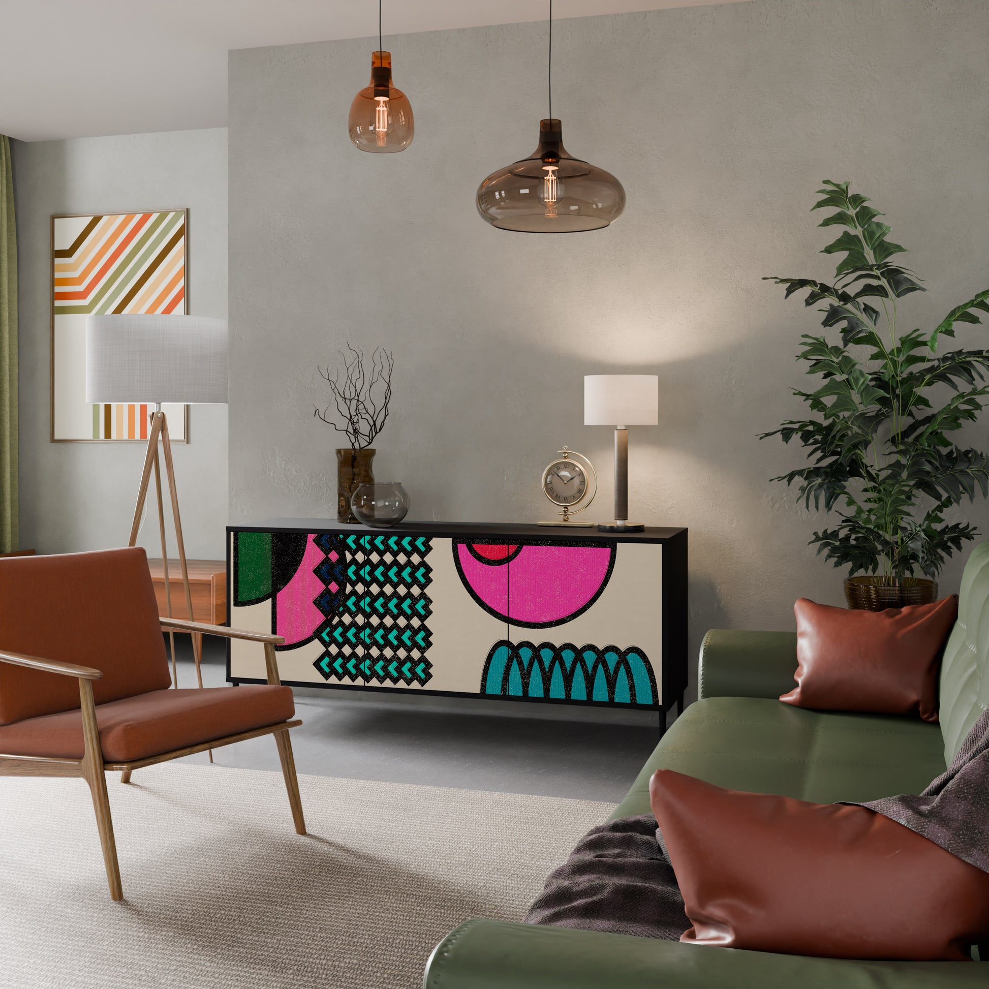 Aparador GEOMETRIC RHAPSODY de 3 puertas en acabado negro