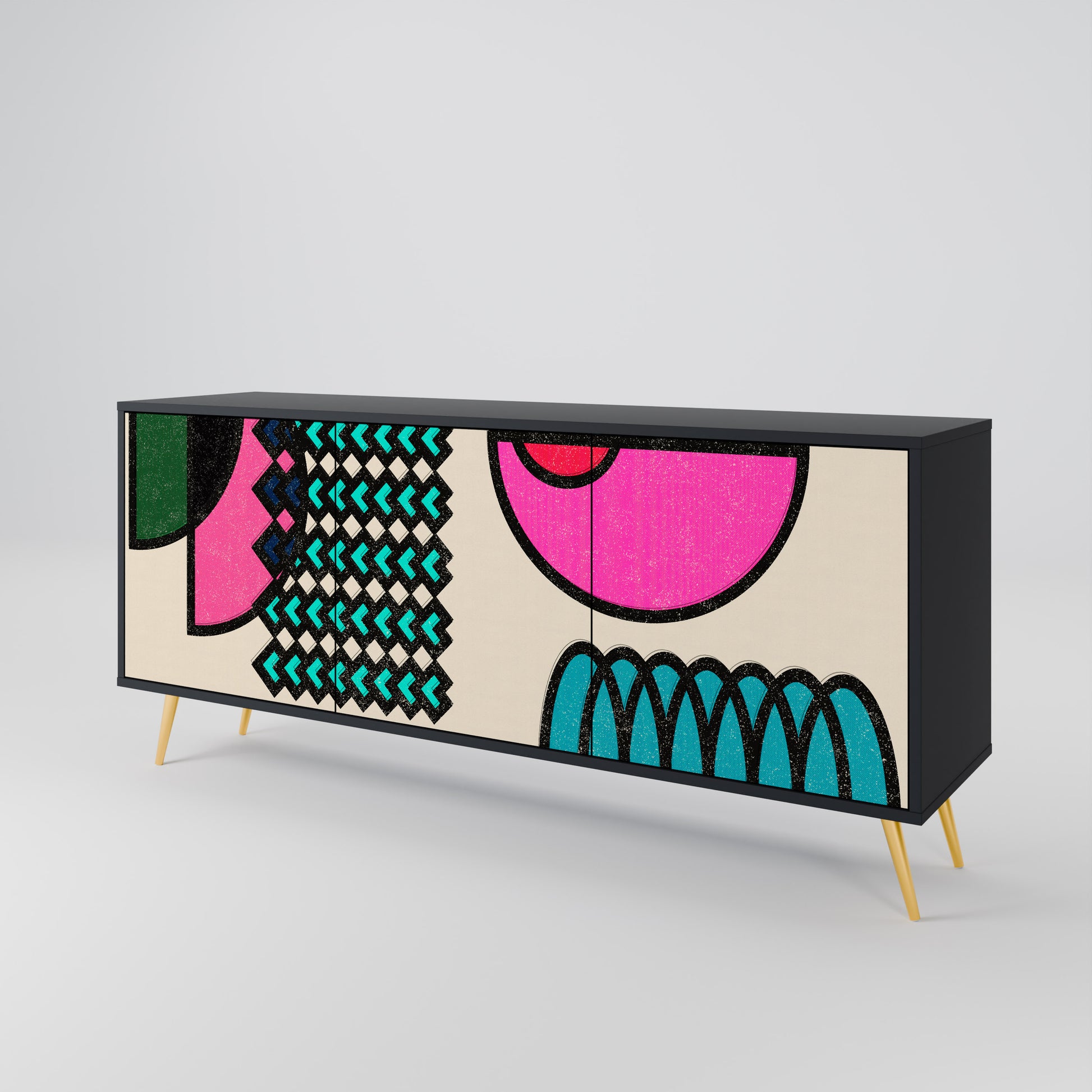 Aparador GEOMETRIC RHAPSODY de 3 puertas en acabado negro